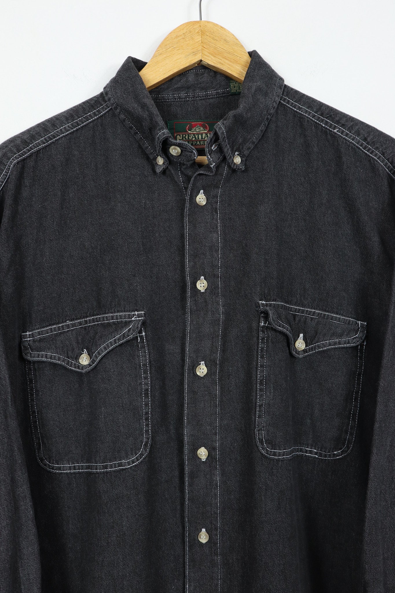 Vintage Black Denim Button-Down Shirt