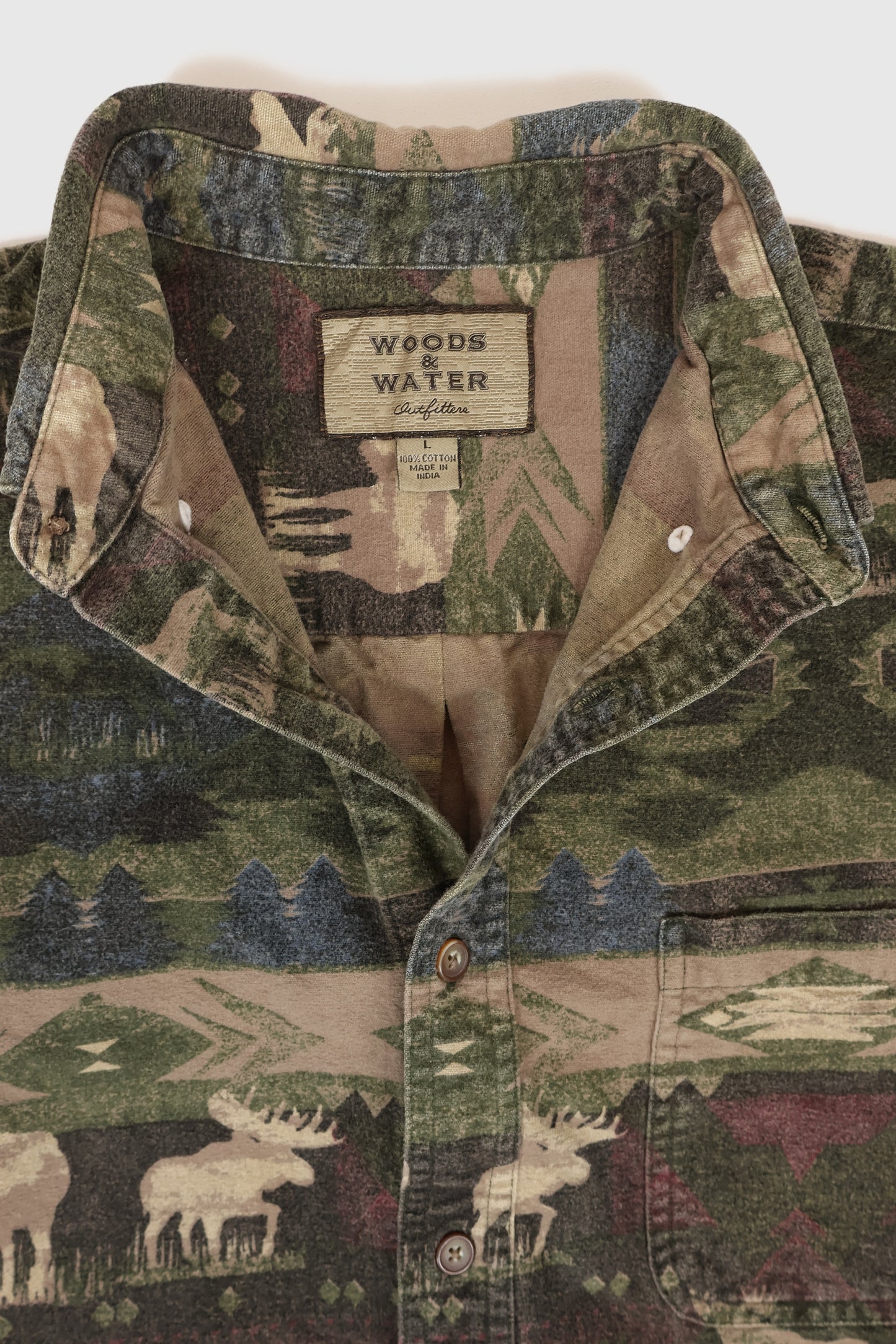 Vintage Moose Pattern Flannel Button-Down Shirt Image 3