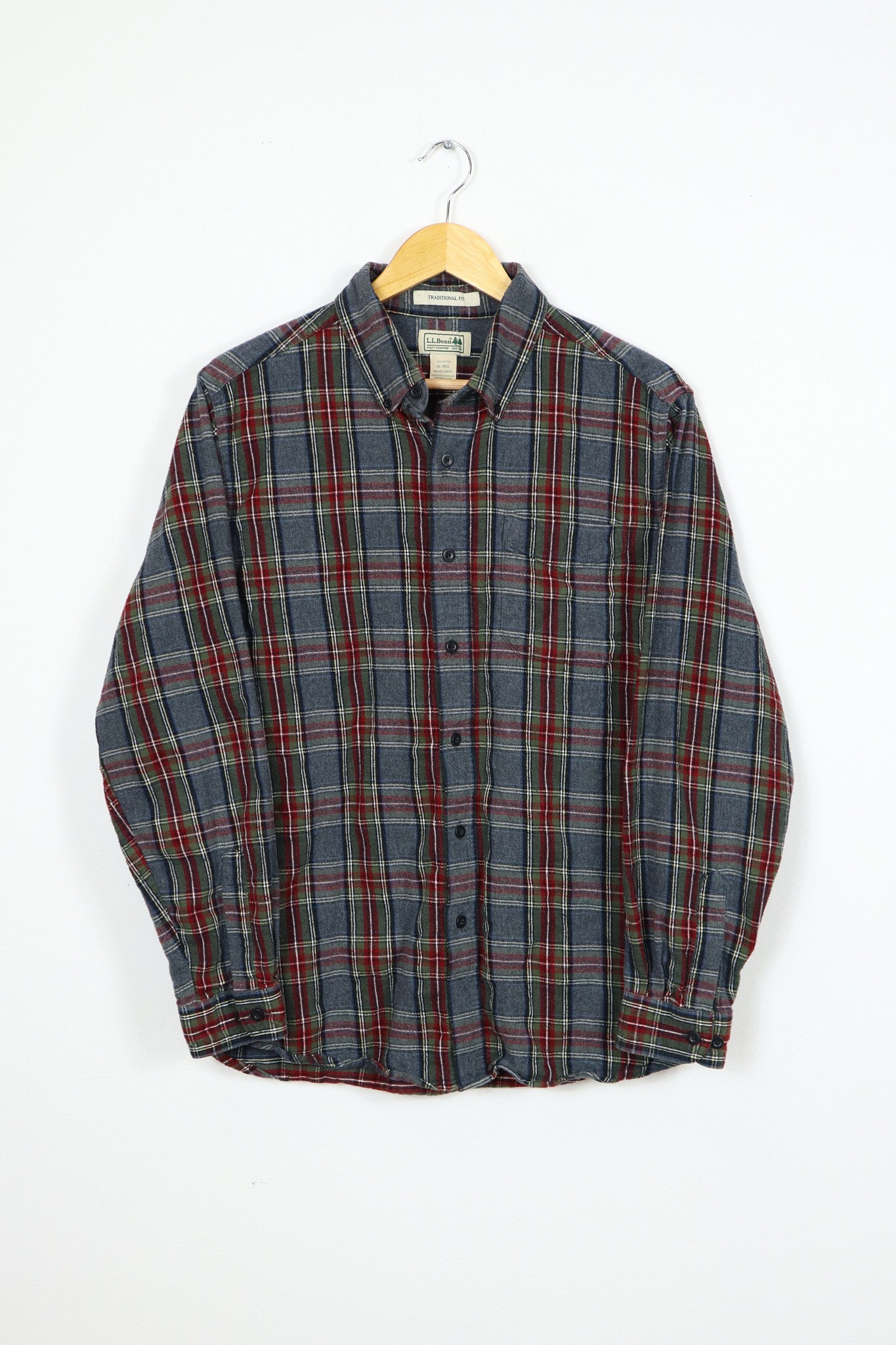 Vintage L.L. Bean Grey Plaid Flannel Button-Down Shirt