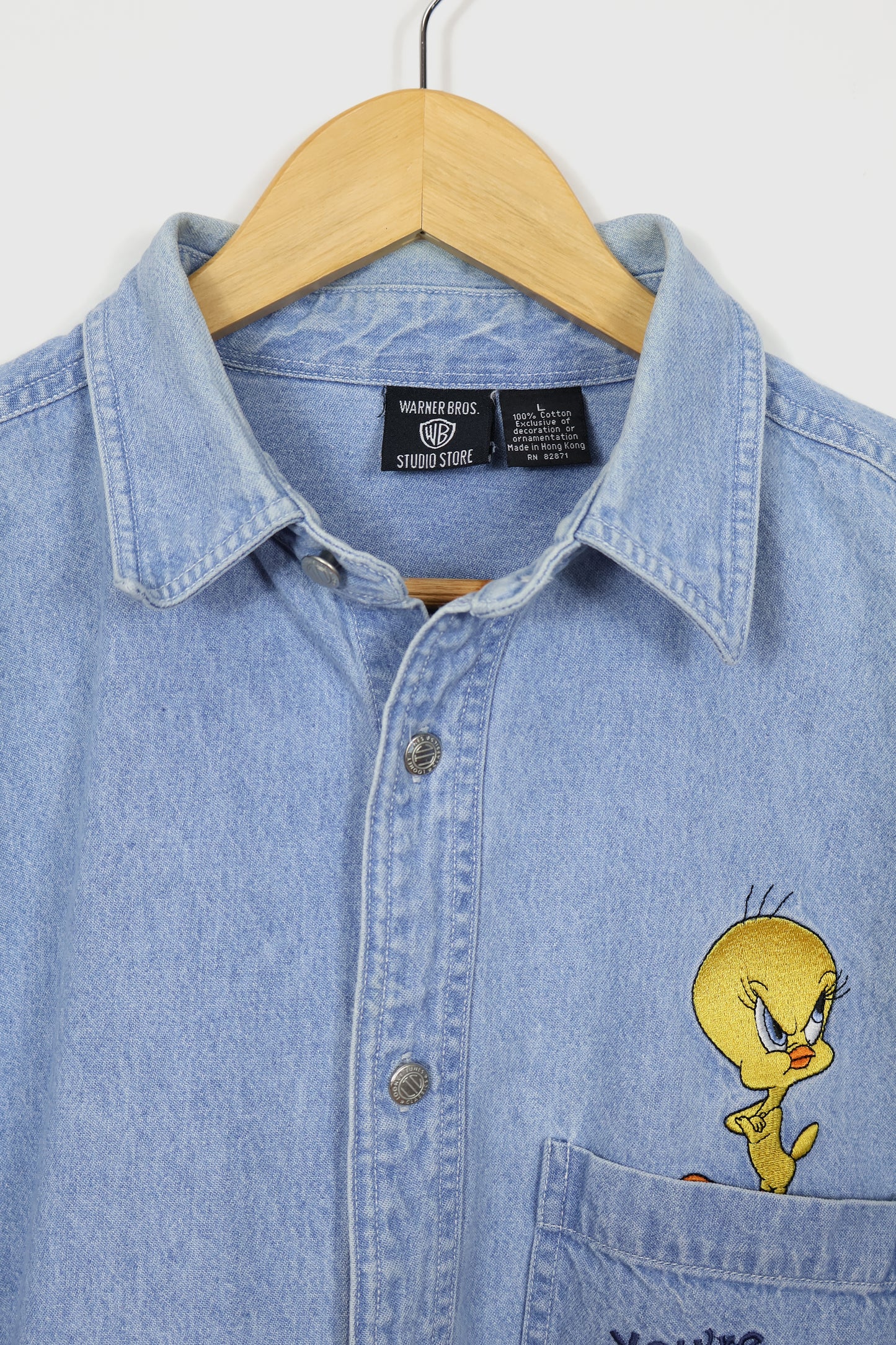 Vintage Tweety Denim Button-Down Shirt