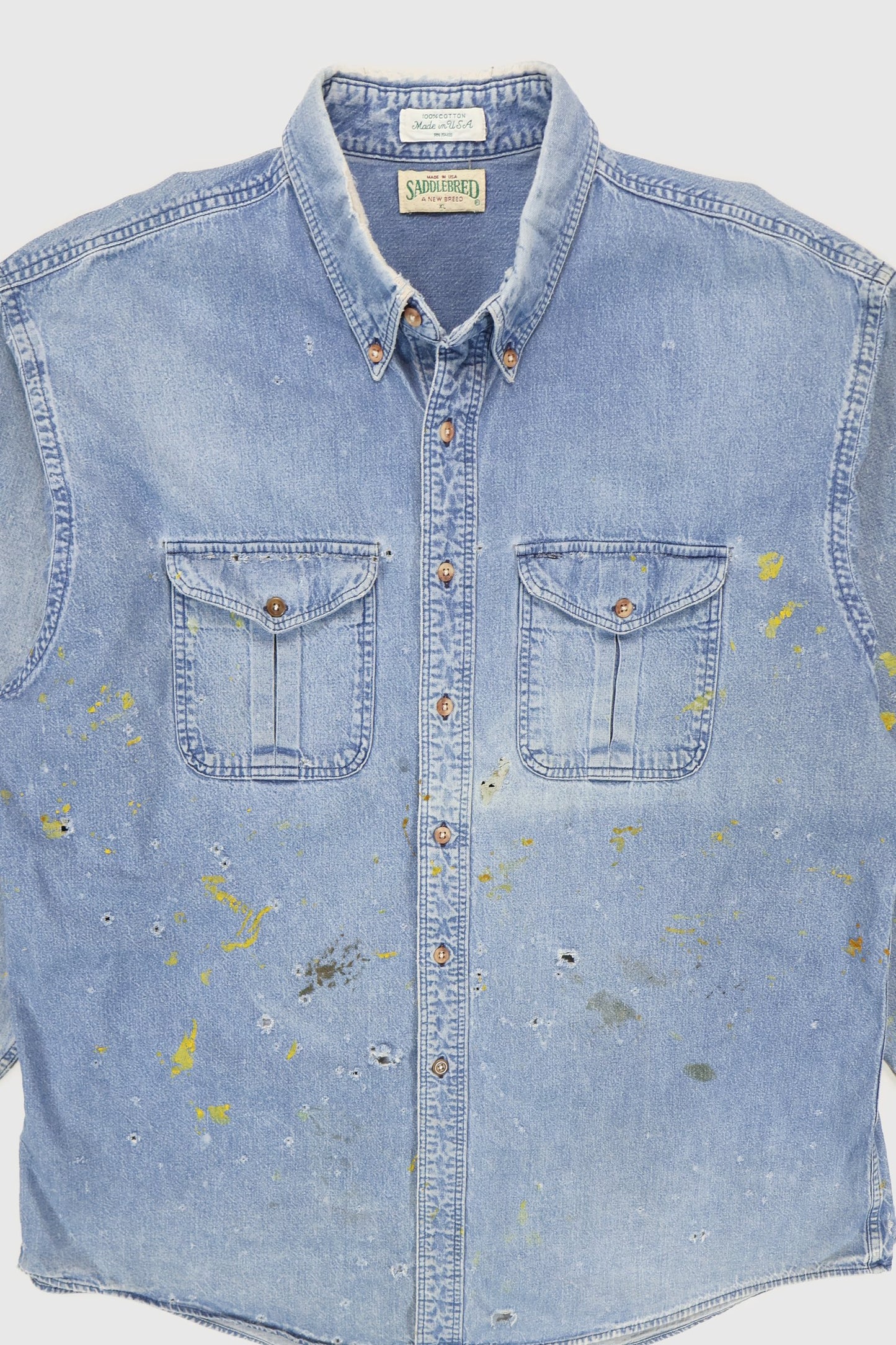 Vintage Distressed Denim Button-Down Shirt Image 1