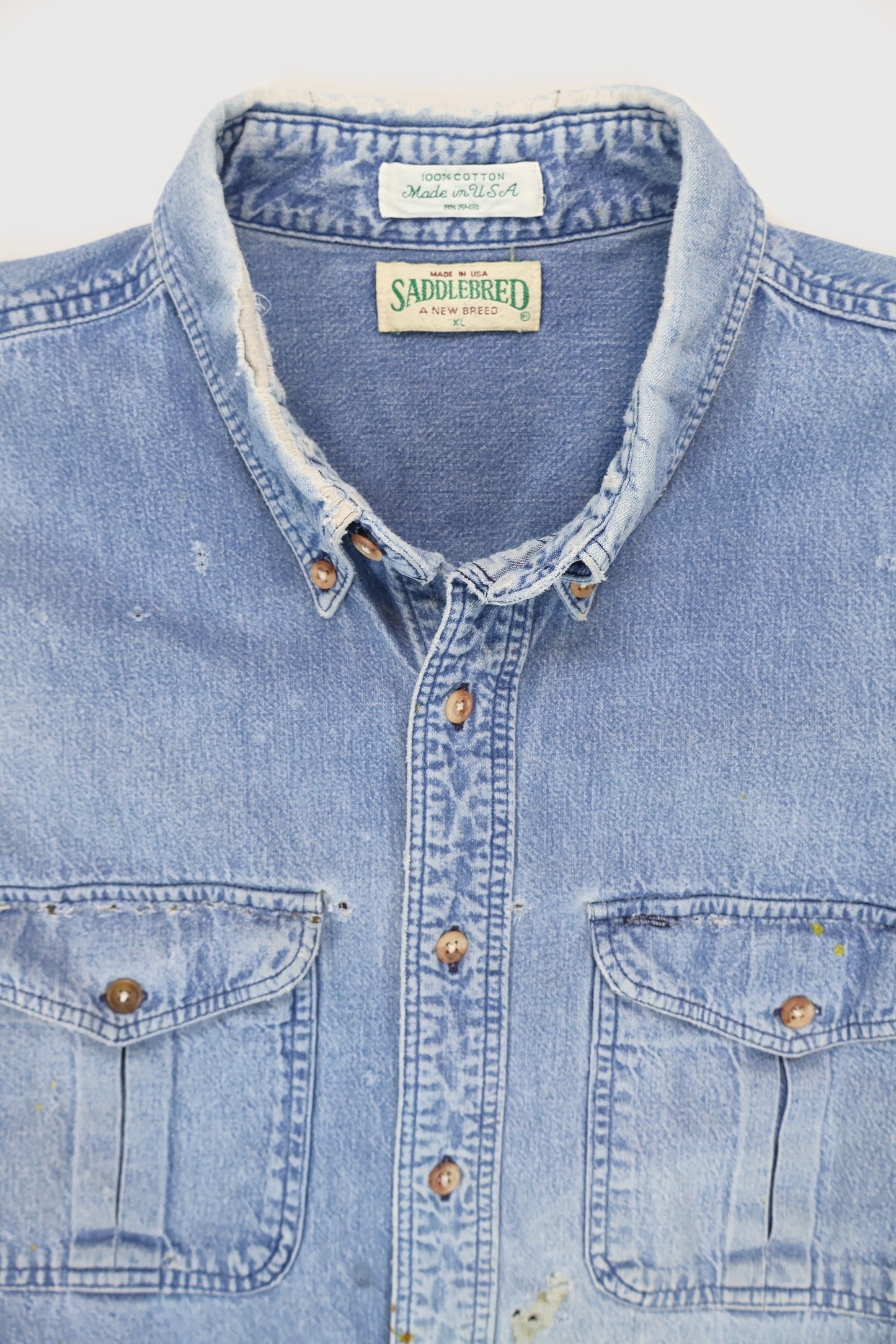 Vintage Distressed Denim Button-Down Shirt Image 2