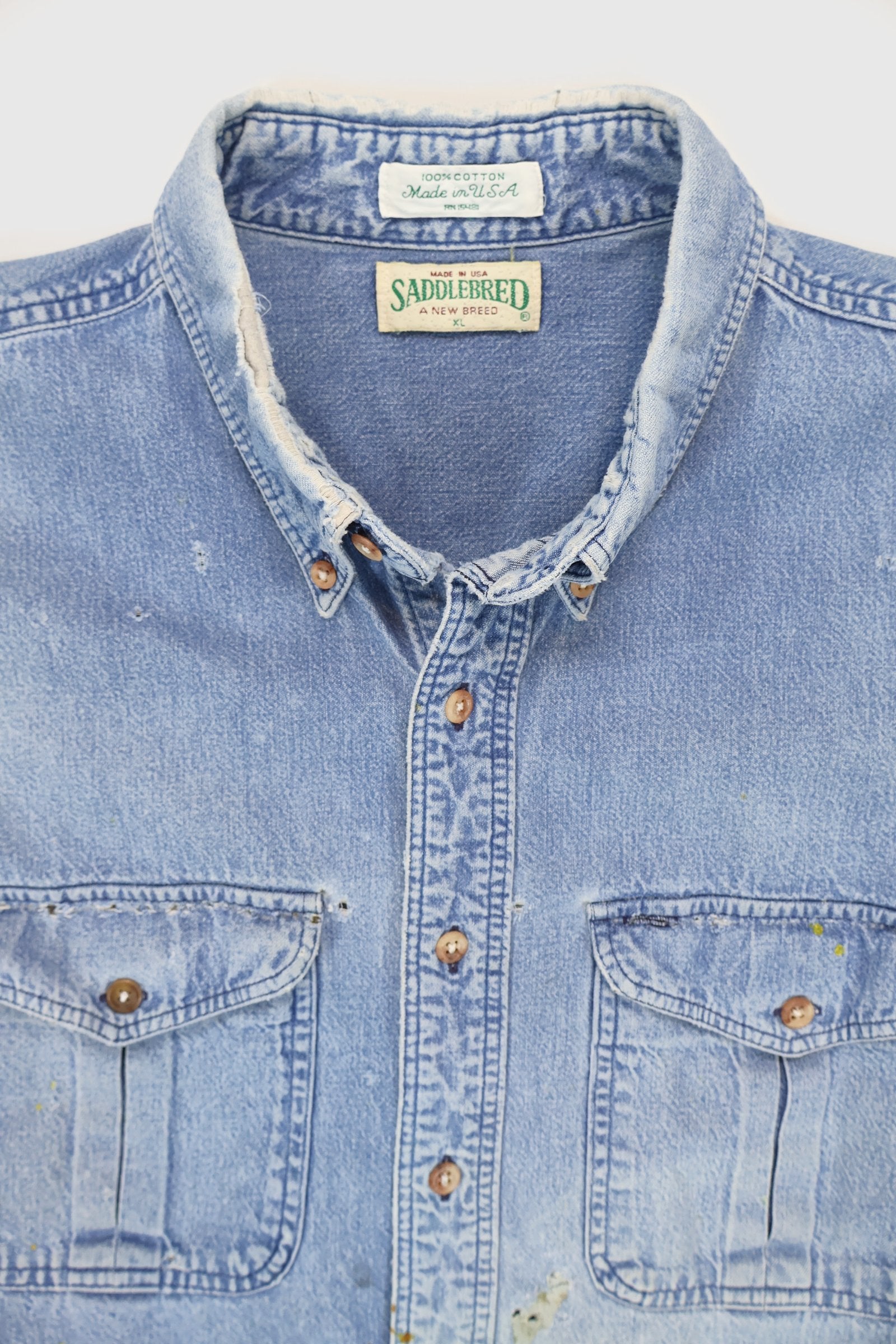 Vintage Distressed Denim Button-Down Shirt Image 2