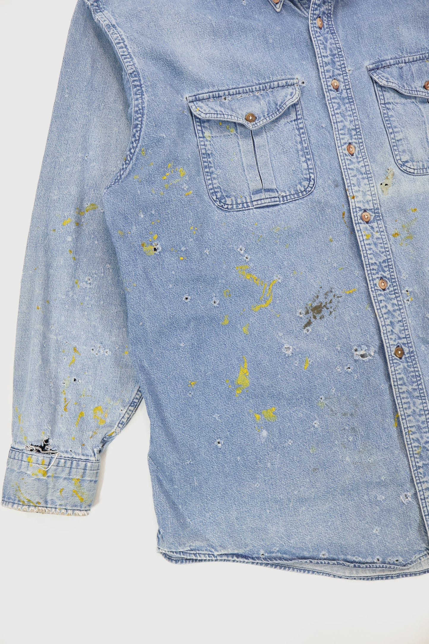 Vintage Distressed Denim Button-Down Shirt Image 3