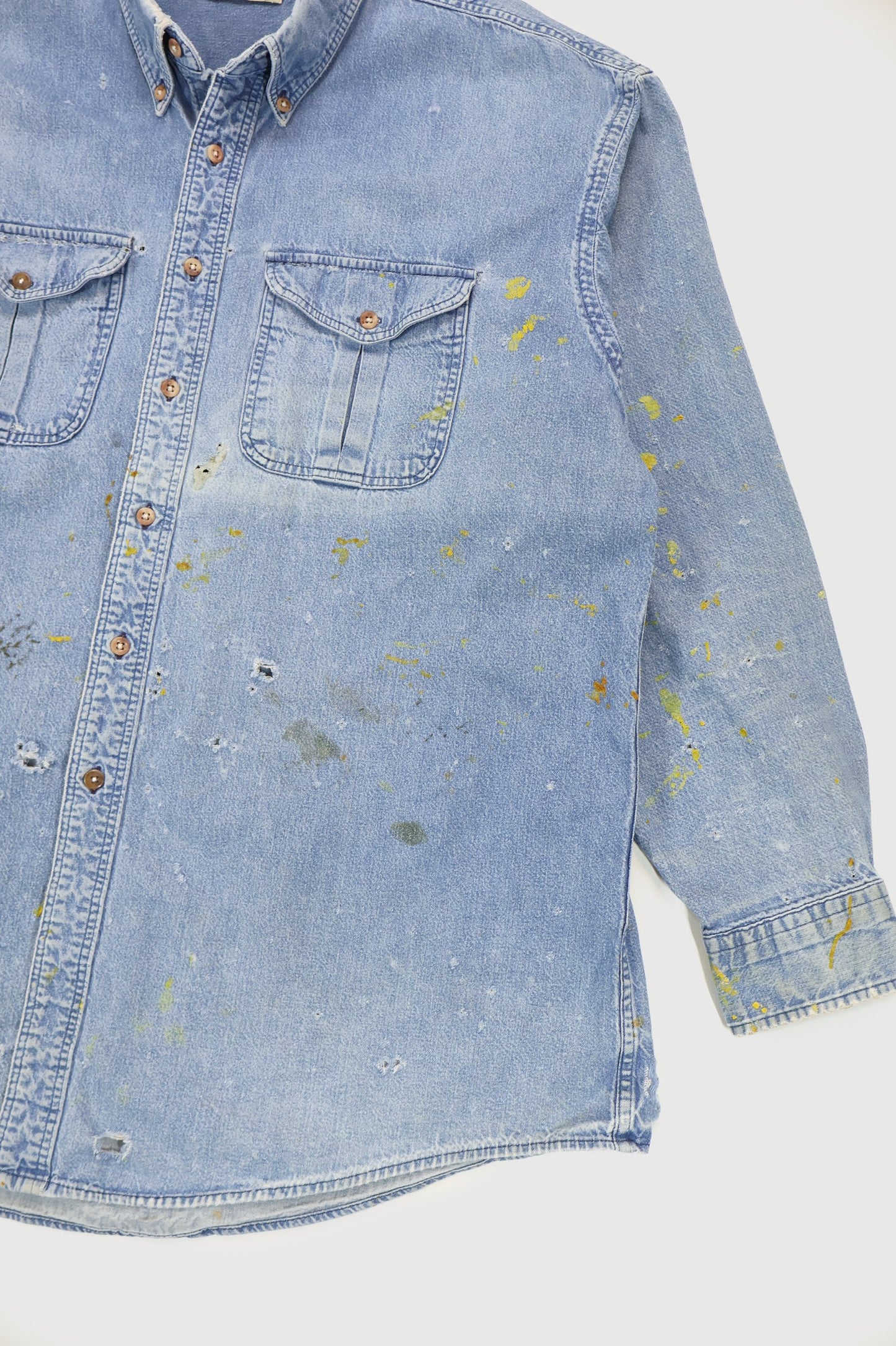 Vintage Distressed Denim Button-Down Shirt Image 4