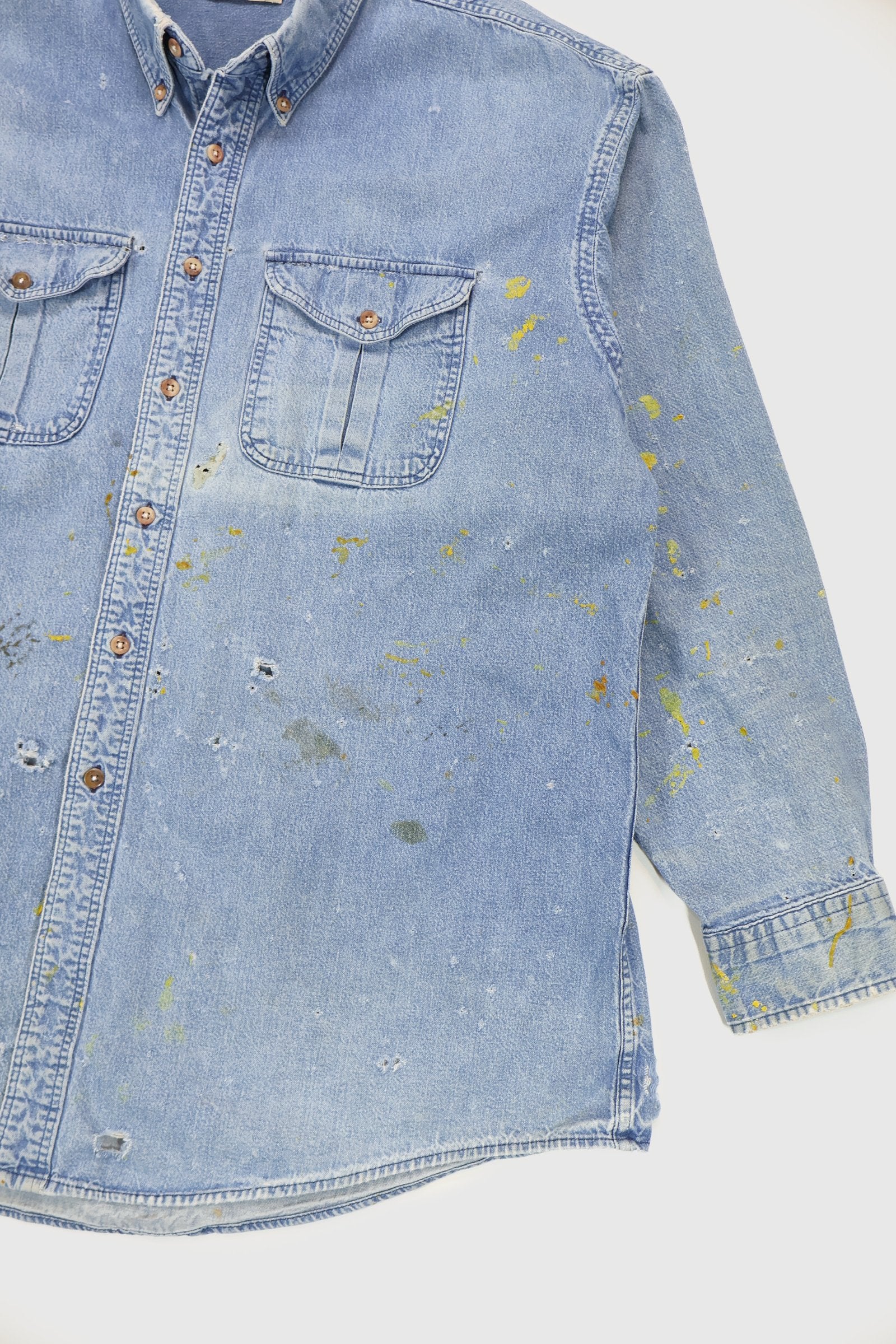 Vintage Distressed Denim Button-Down Shirt Image 4