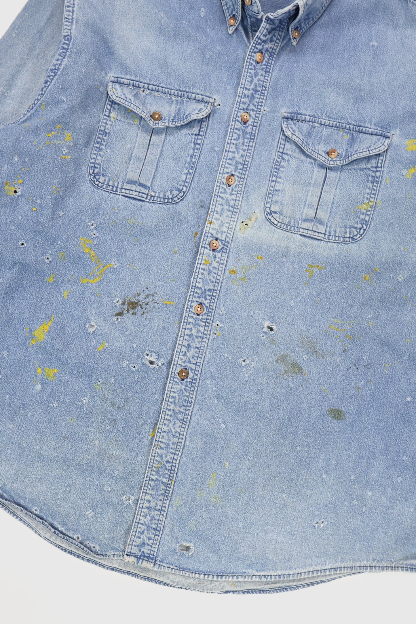 Vintage Distressed Denim Button-Down Shirt Image 5