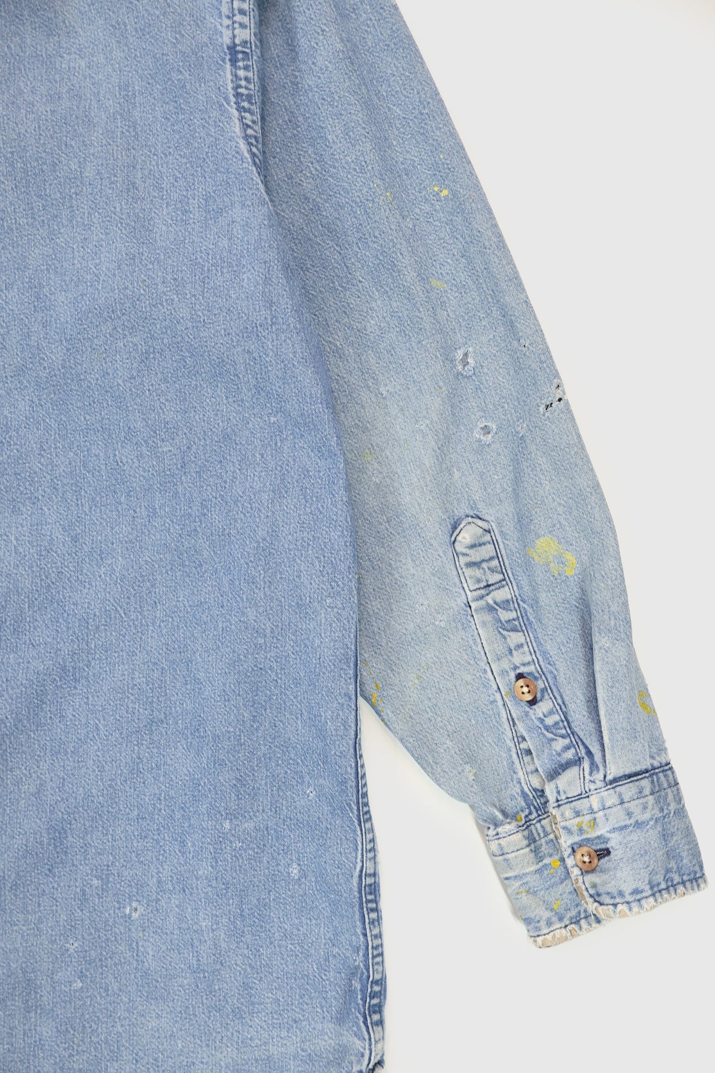 Vintage Distressed Denim Button-Down Shirt Image 8