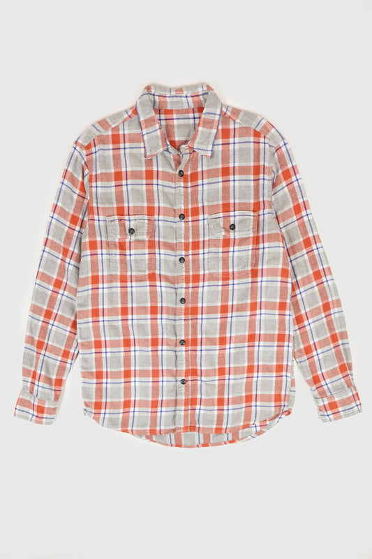 Vintage Grey Plaid Flannel Button-Down Shirt Image 0