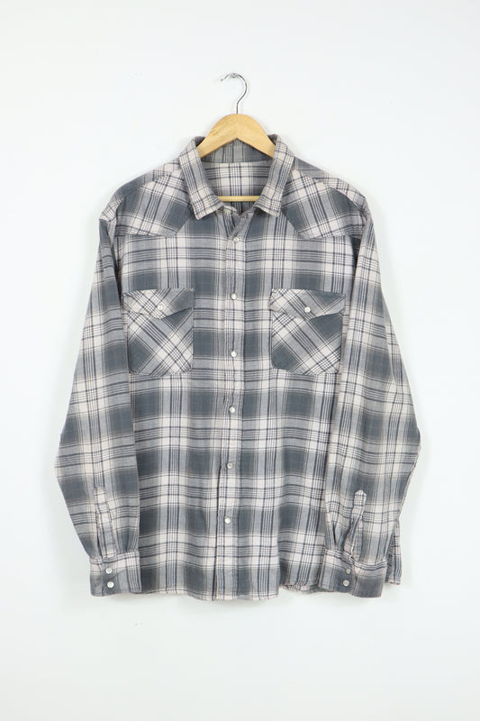 Grey Plaid Snap Button Shirt