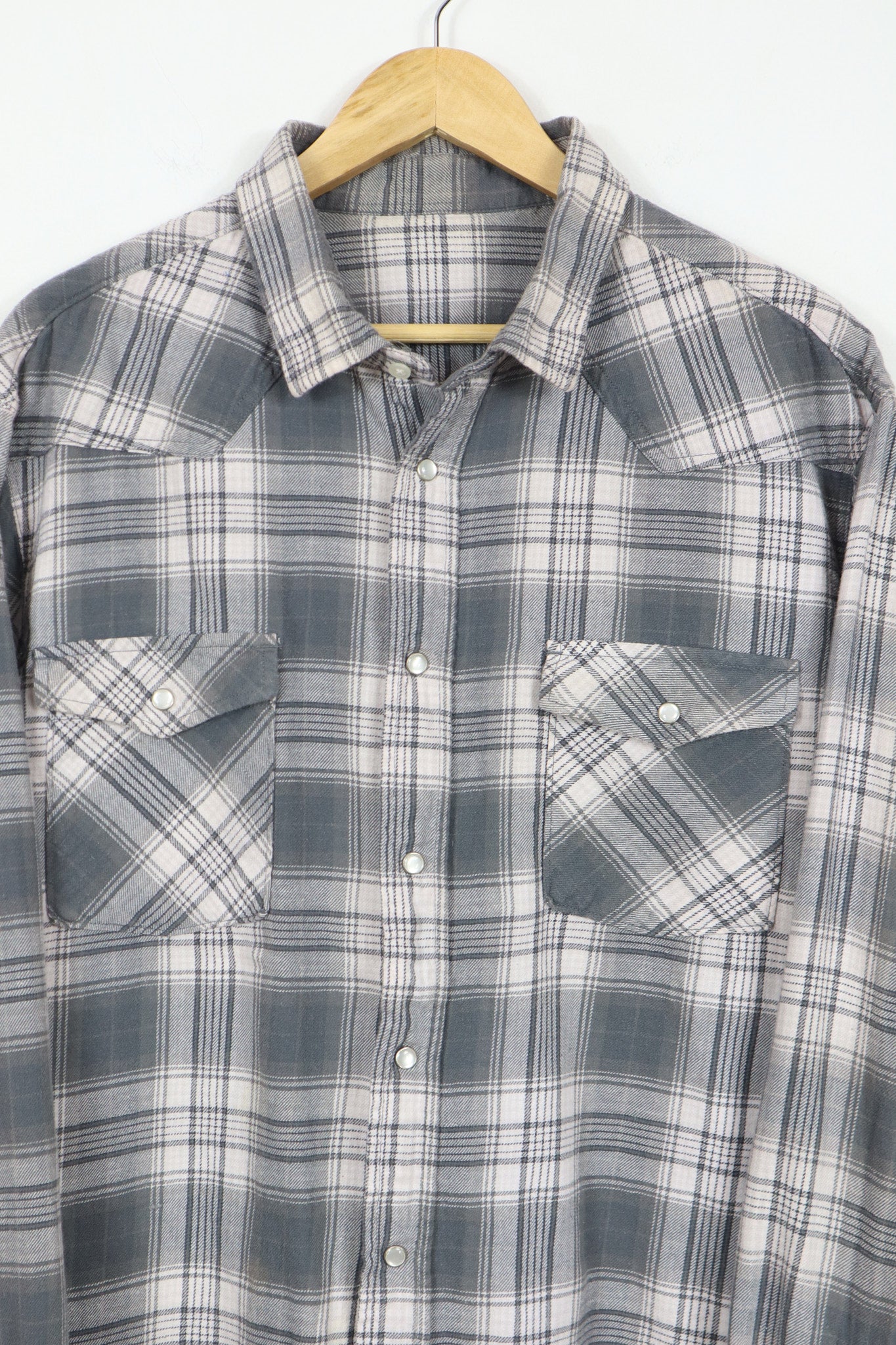 Grey Plaid Snap Button Shirt