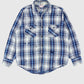 Vintage Distressed Blue Plaid Button-Down Shirt