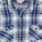 Vintage Distressed Blue Plaid Button-Down Shirt