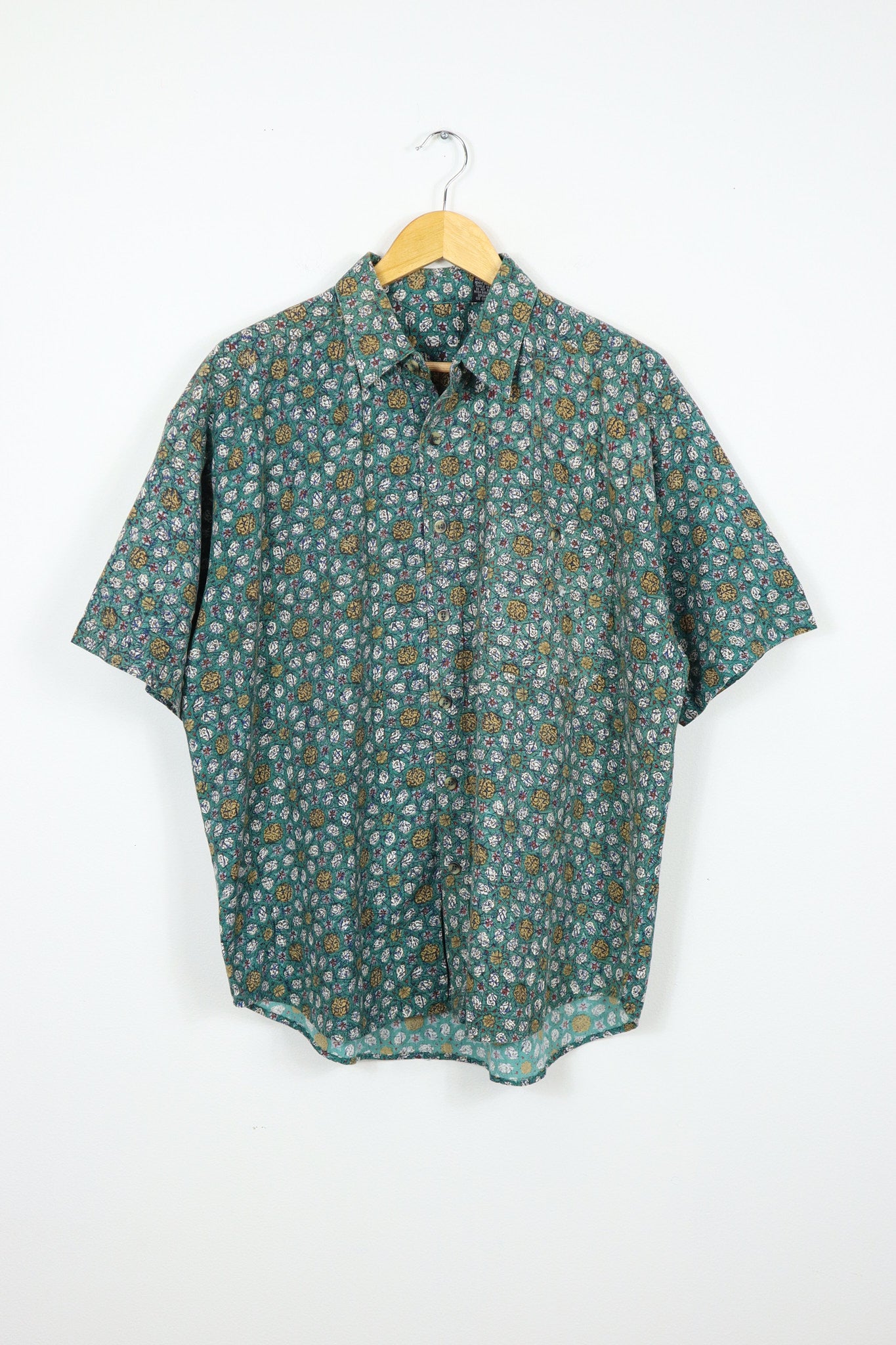 Short Sleeve Patterned Button-Down Shirt