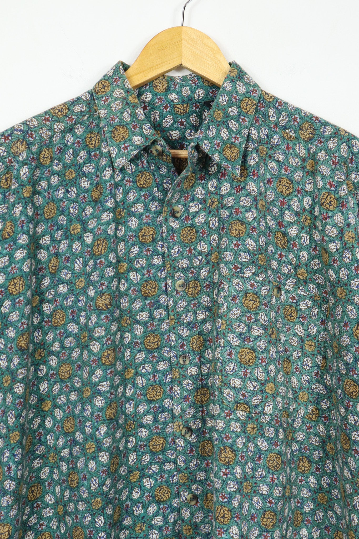 Short Sleeve Patterned Button-Down Shirt