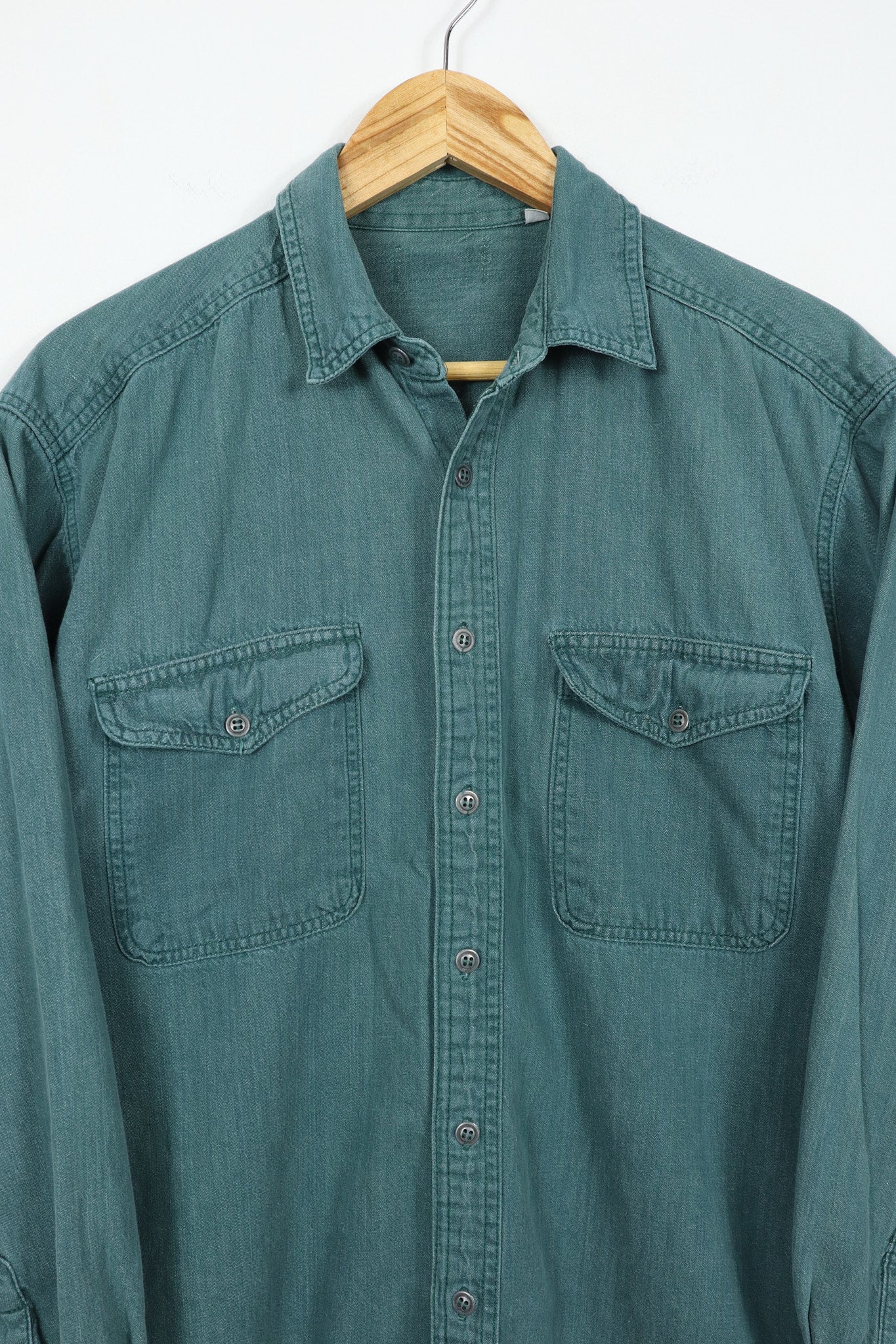 Vintage Green Denim Button-Down Shirt