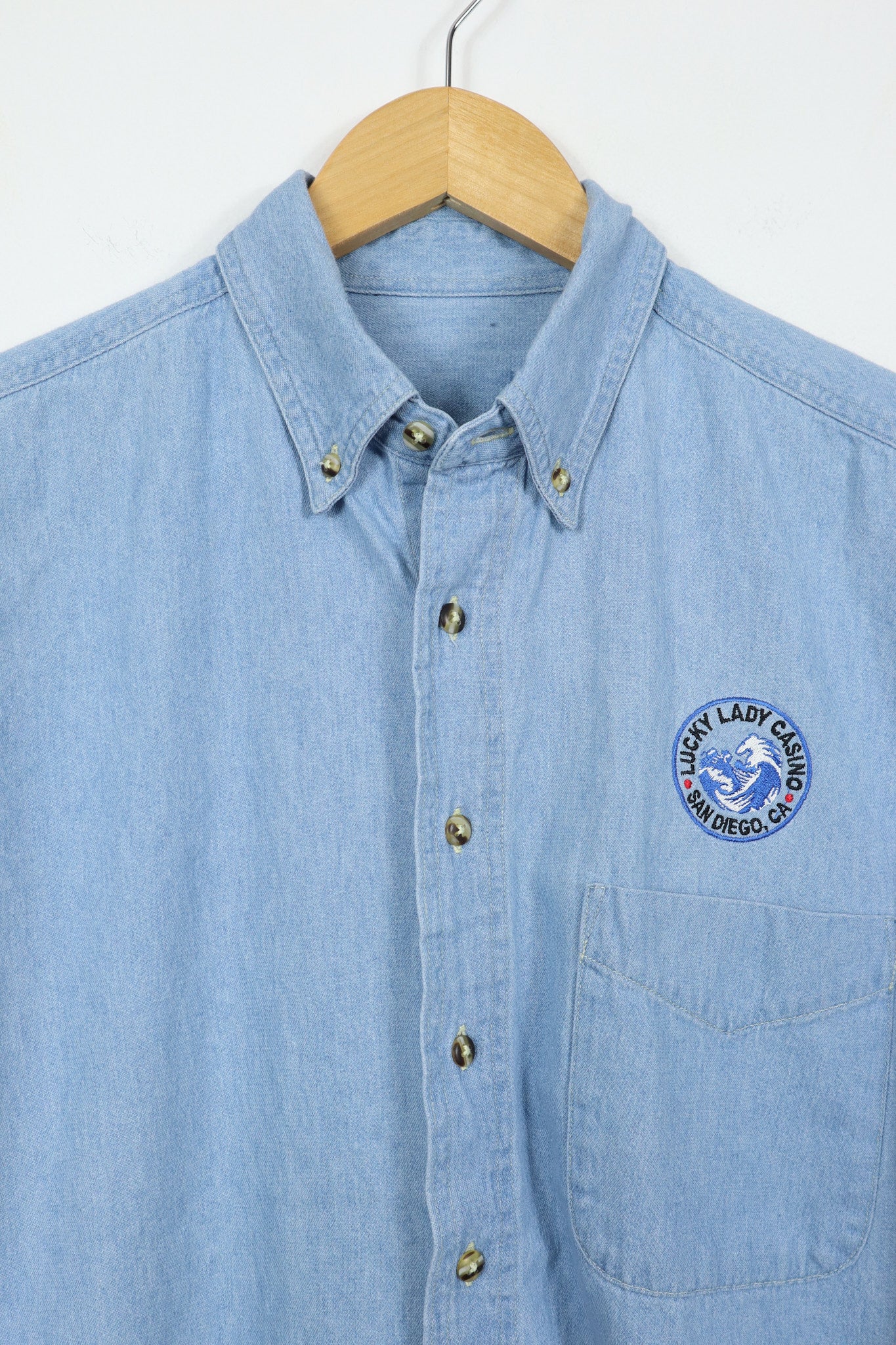 Vintage Lucky Lady Casino Denim Button-Down Shirt