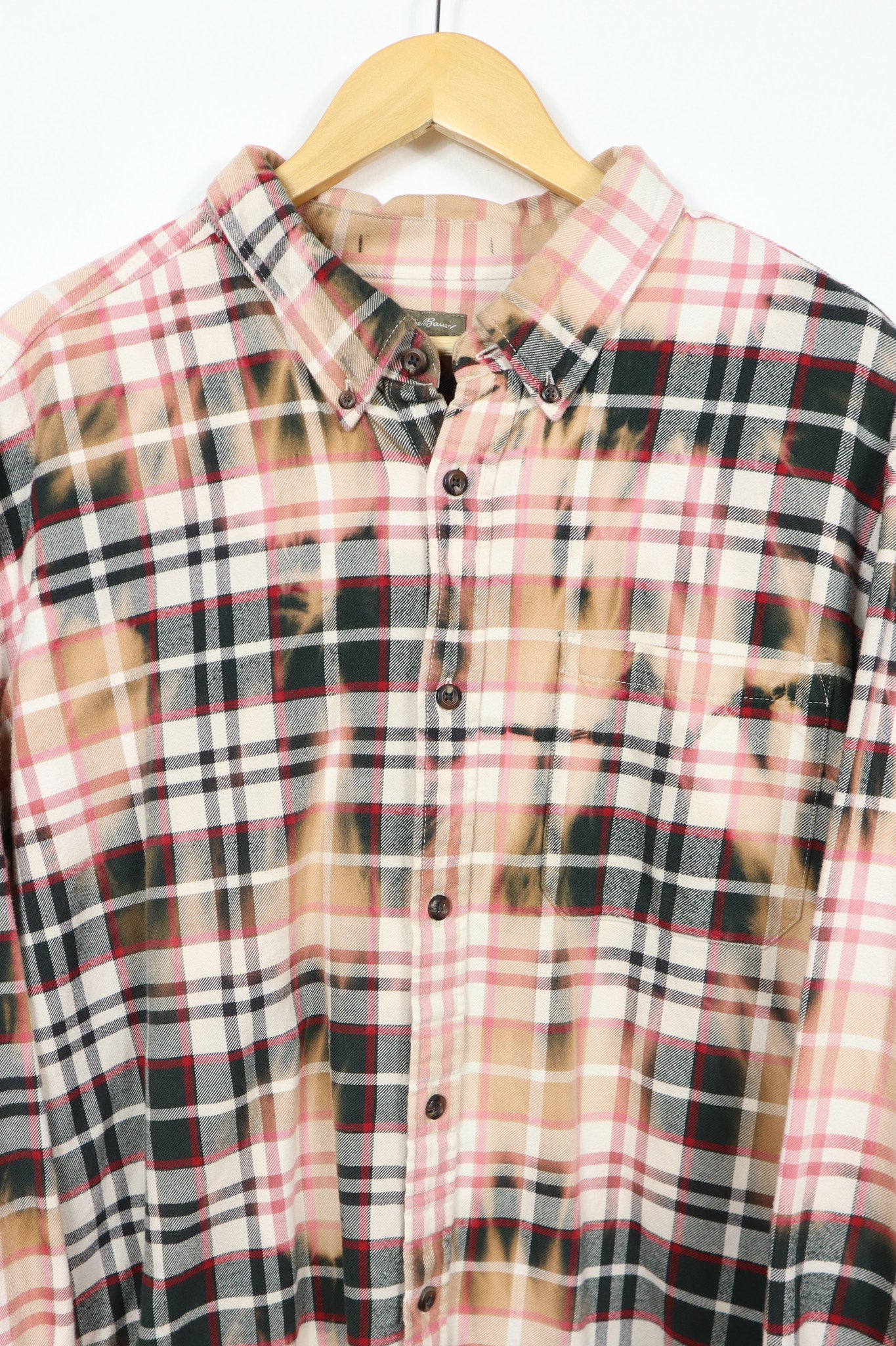 Upcycled Black Plaid Bleached Flannel Button-Down