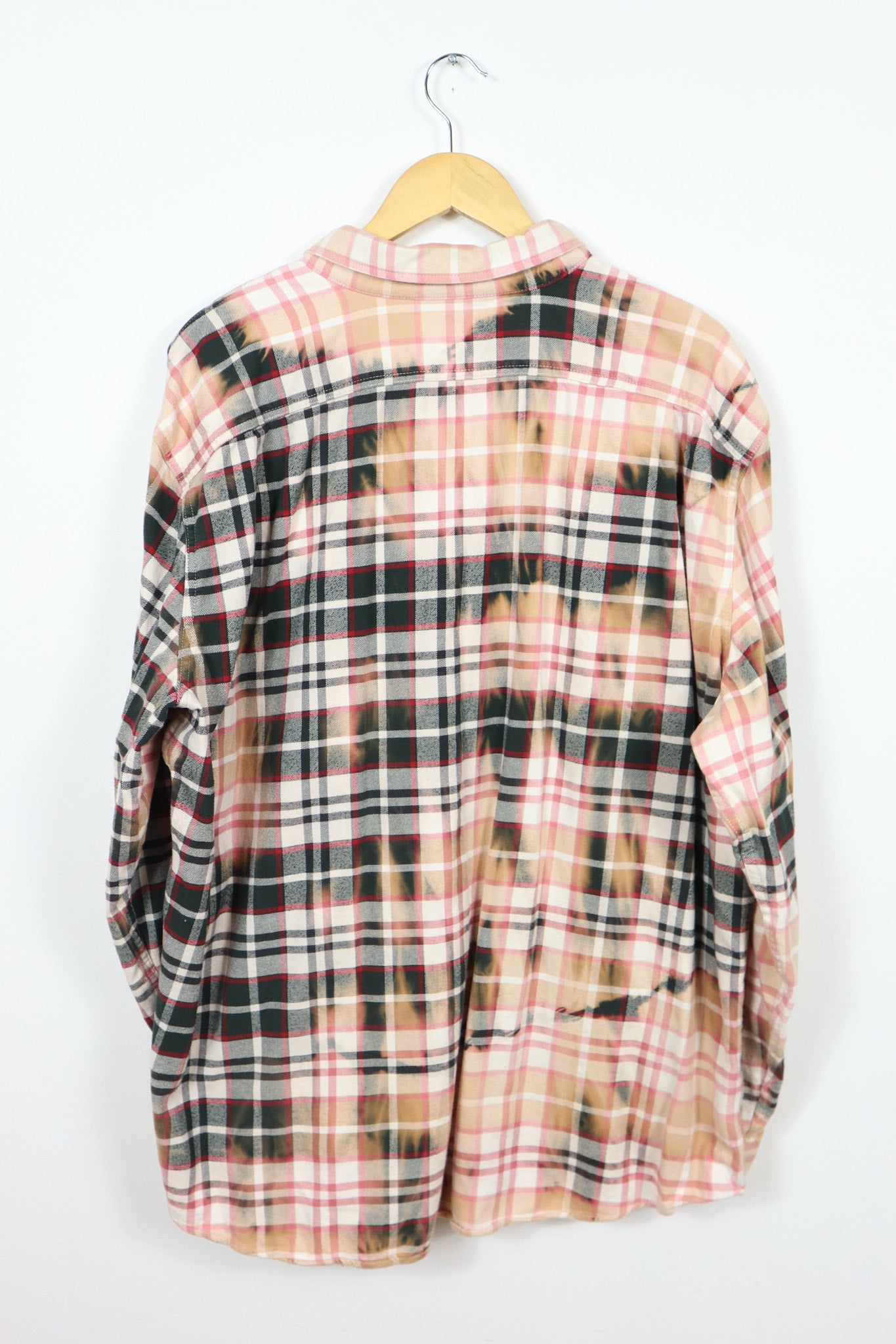 Upcycled Black Plaid Bleached Flannel Button-Down