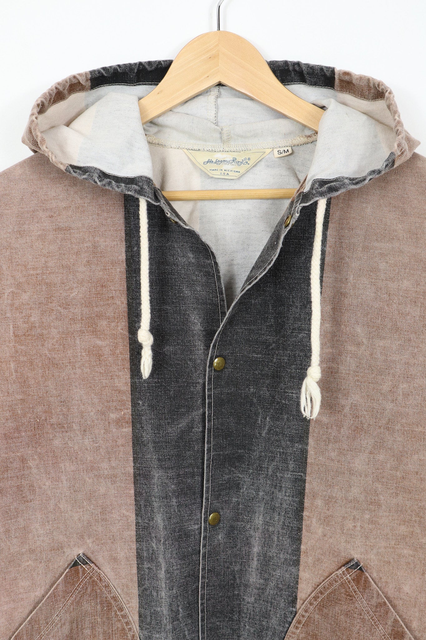 Vintage Brown Striped Snap-Button Jacket