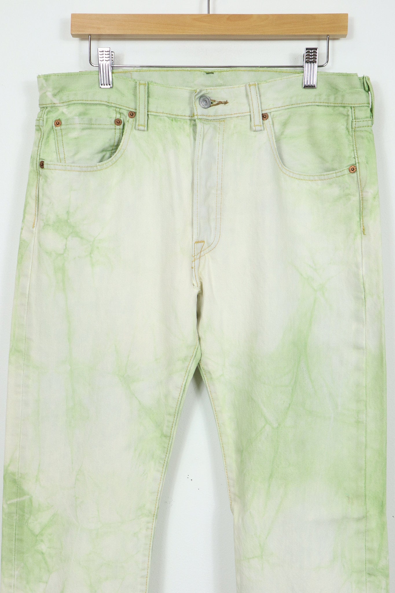 Reworked Green Dyed Levi's 501 Straight Fit Jeans