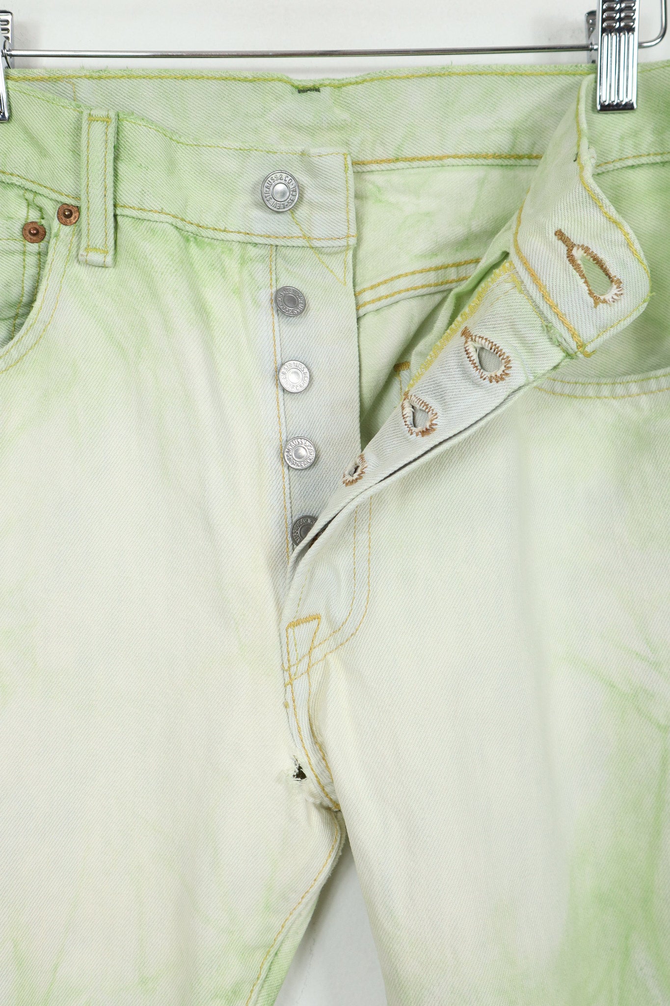 Reworked Green Dyed Levi's 501 Straight Fit Jeans