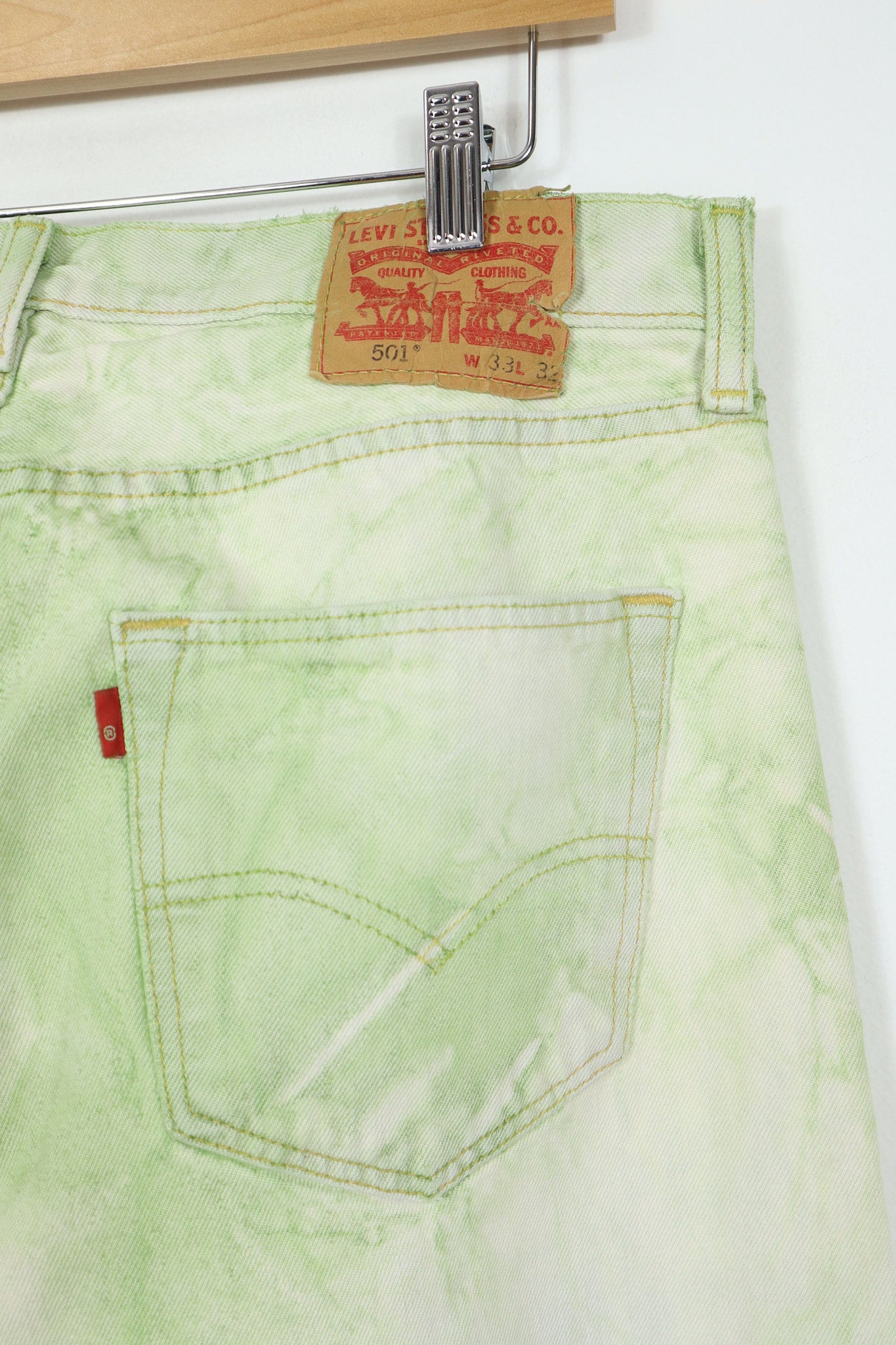 Reworked Green Dyed Levi's 501 Straight Fit Jeans