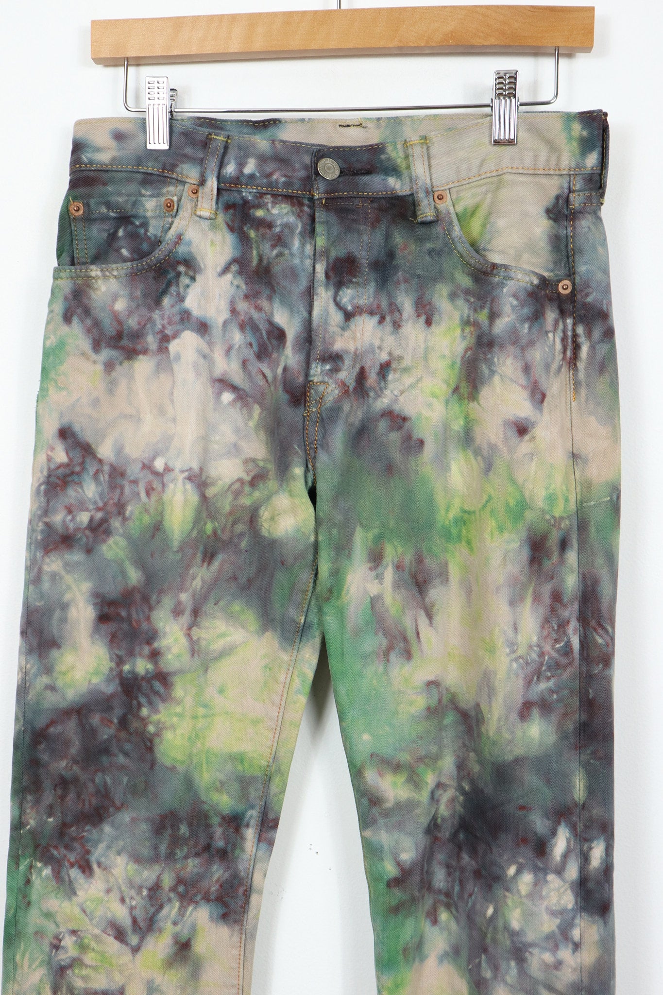 Reworked Levi's Straight Fit Button-Fly Camo Dyed Jeans