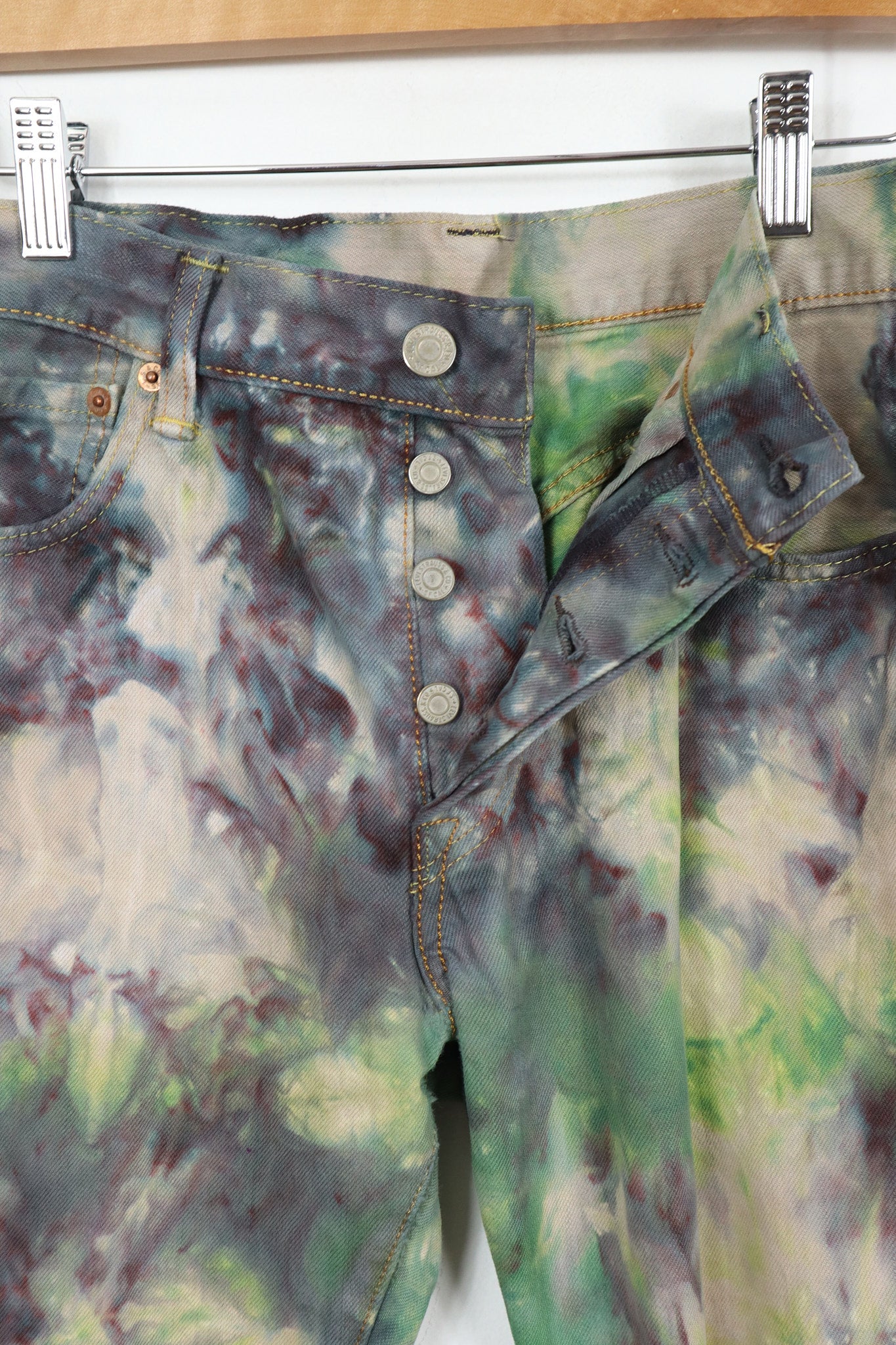 Reworked Levi's Straight Fit Button-Fly Camo Dyed Jeans