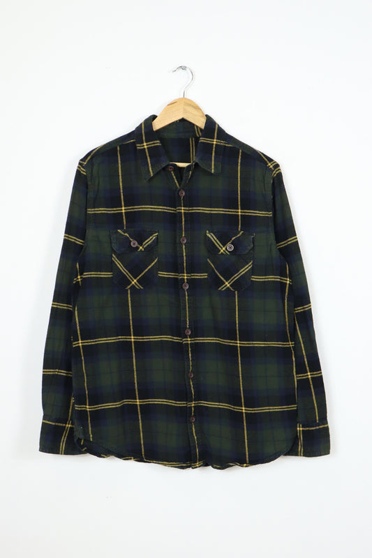 Green Plaid Flannel Button-Down Shirt