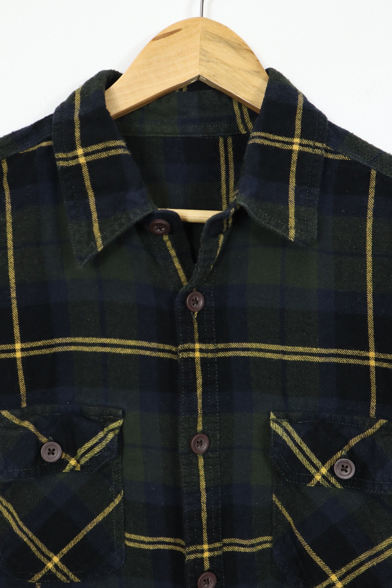 Green Plaid Flannel Button-Down Shirt