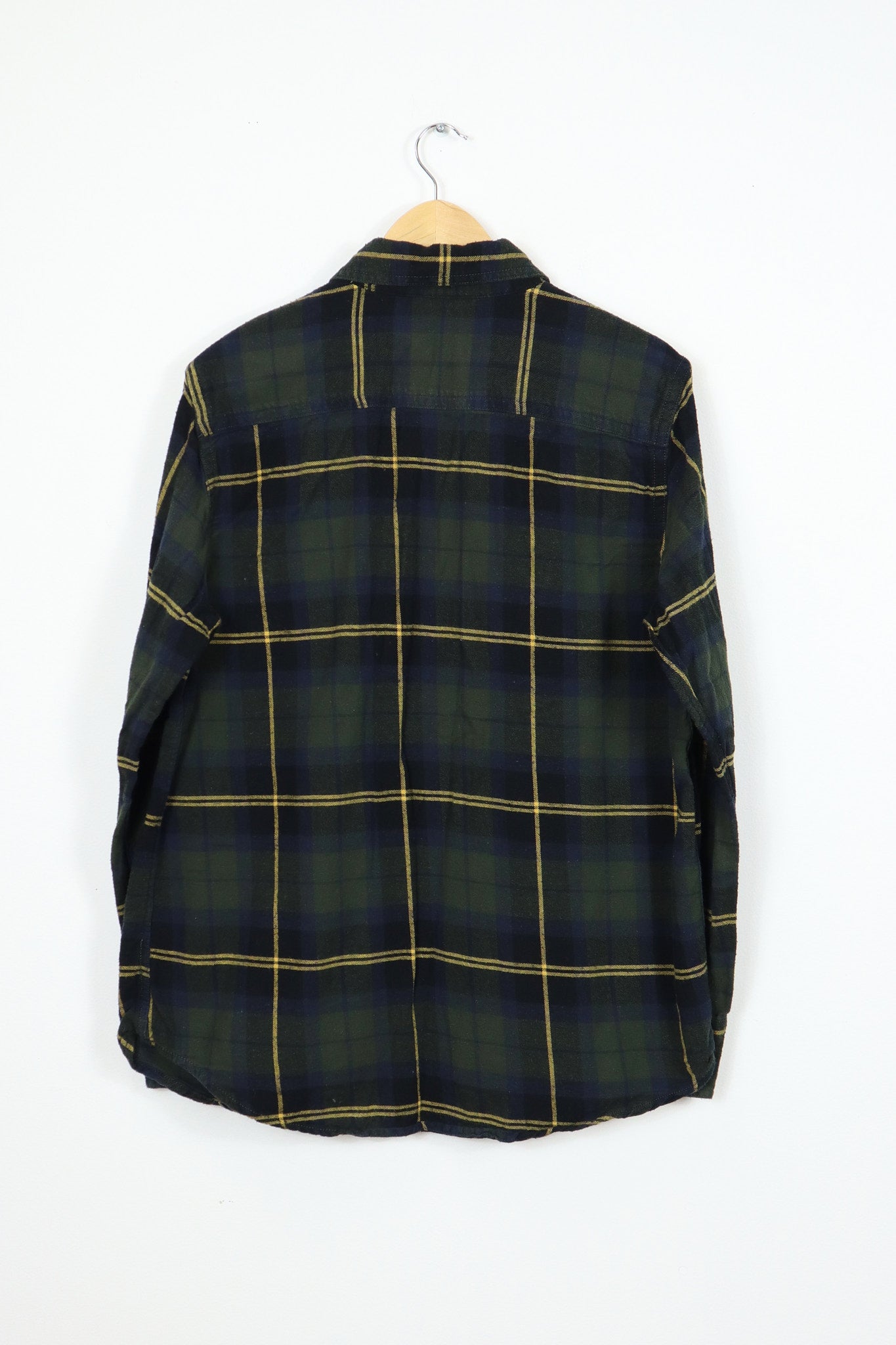 Green Plaid Flannel Button-Down Shirt