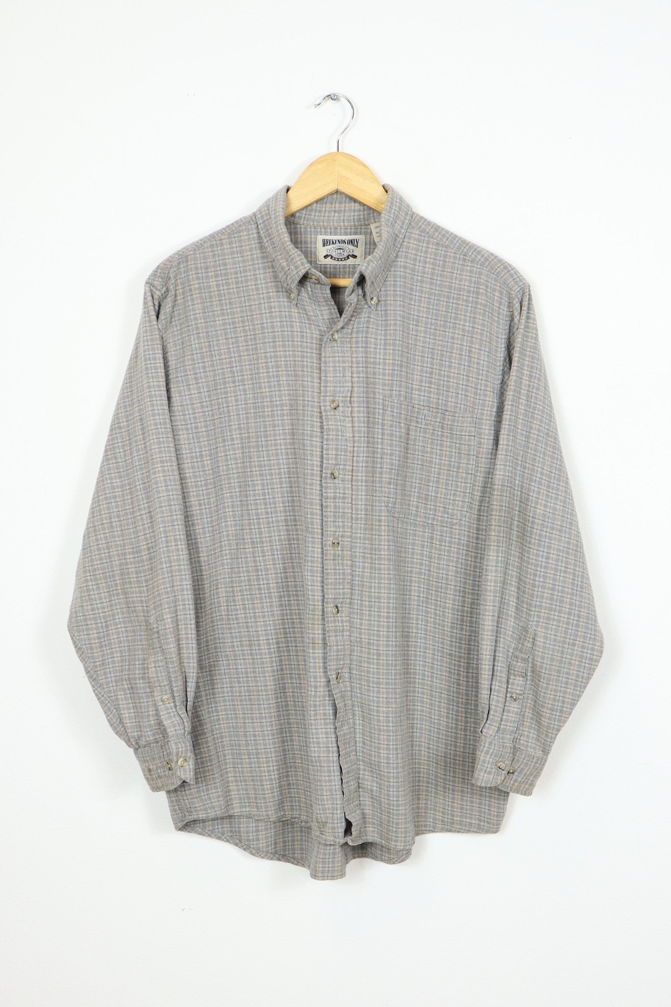 Grey Plaid Flannel Button-Down Shirt