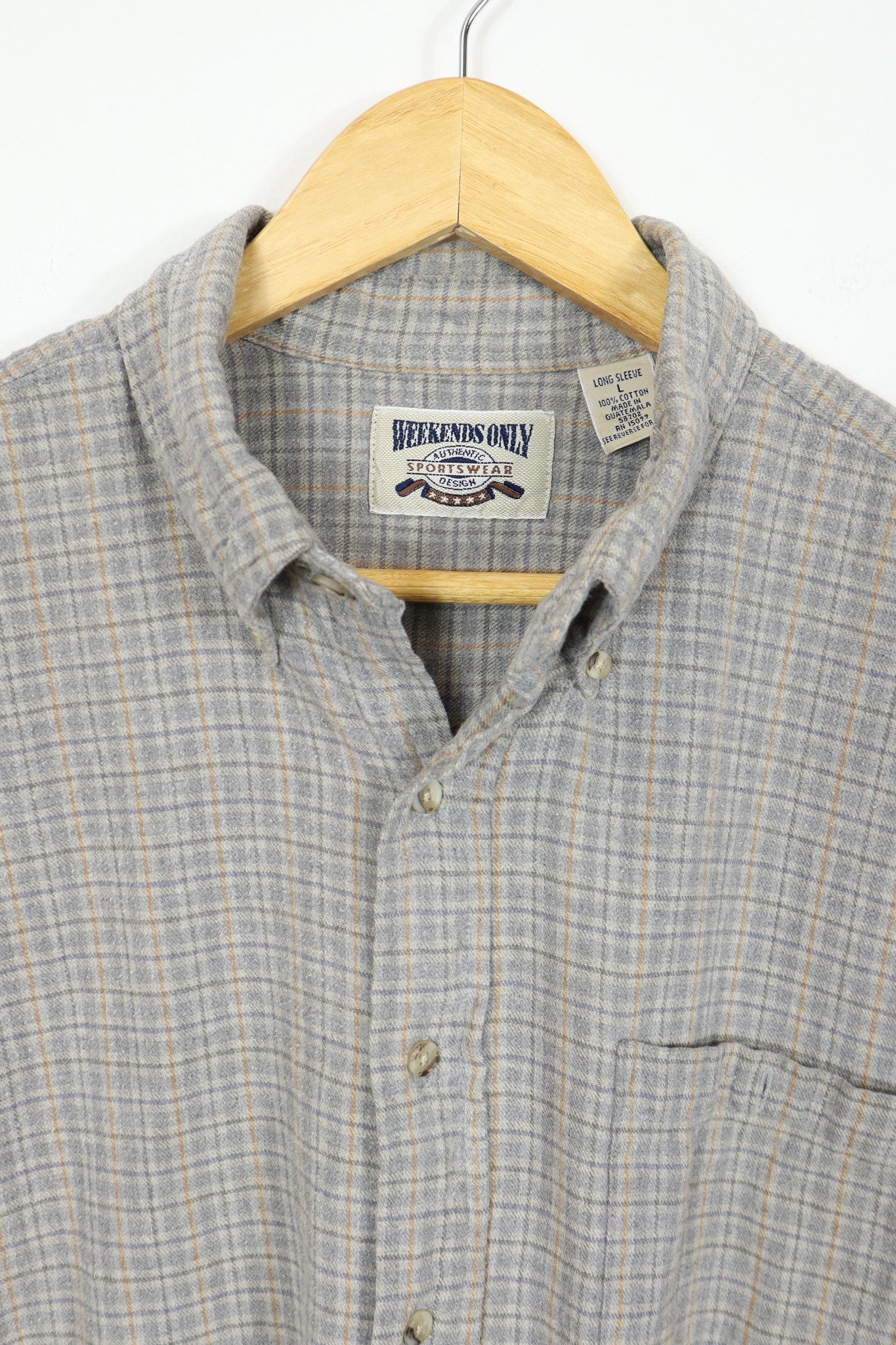 Grey Plaid Flannel Button-Down Shirt