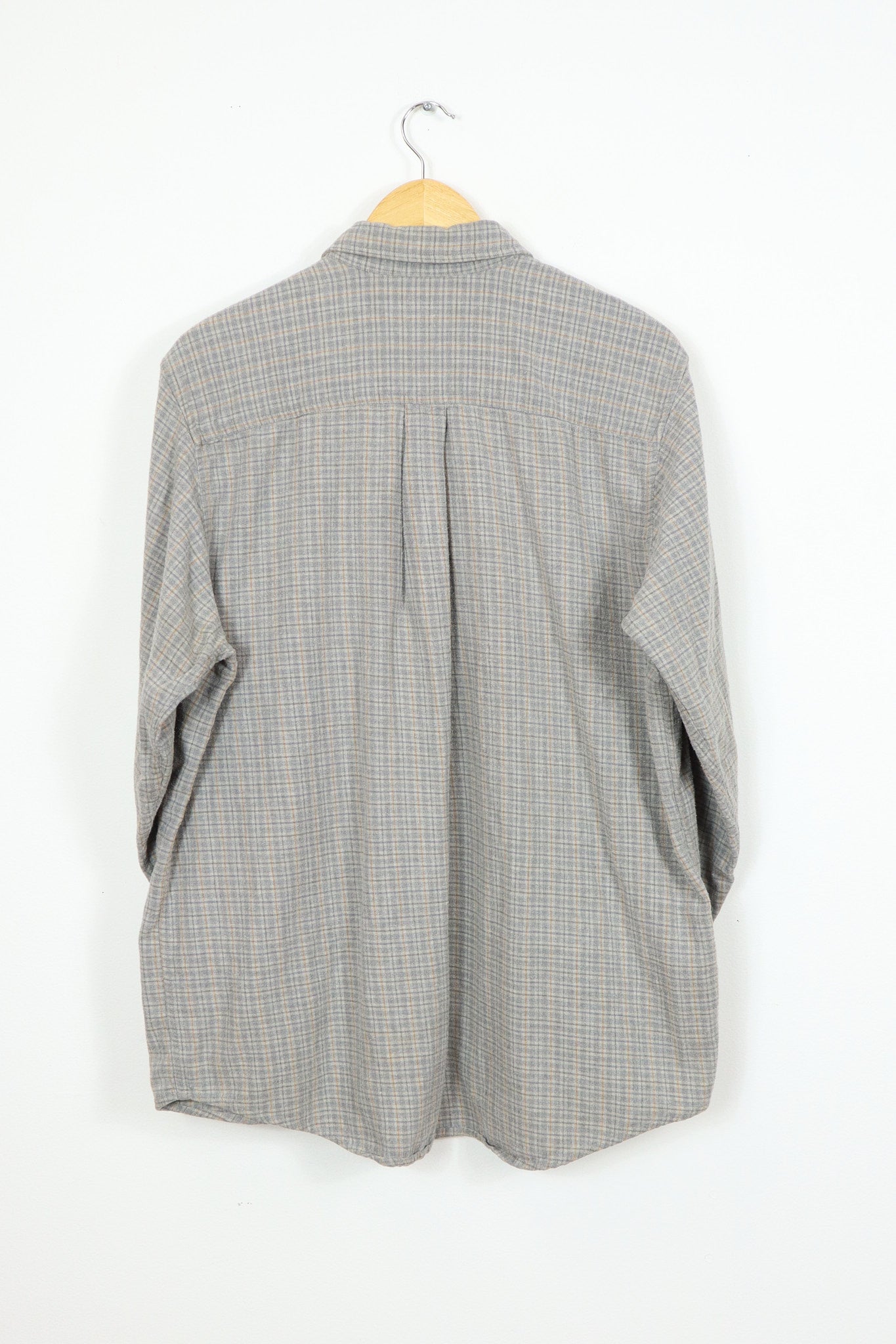 Grey Plaid Flannel Button-Down Shirt