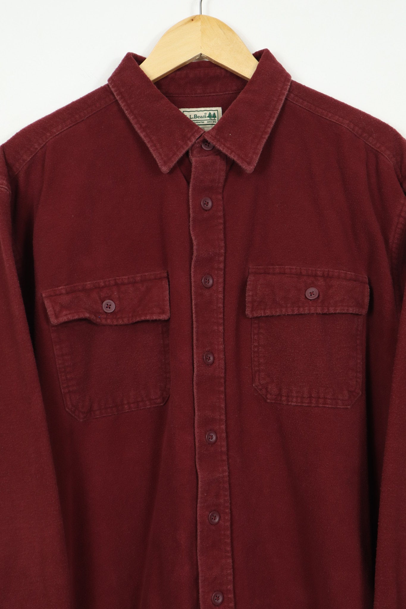 L.L. Bean Dark Red Flannel Button-Down Shirt