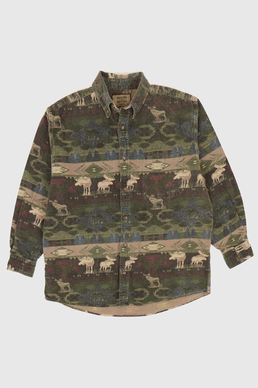 Vintage Moose Pattern Flannel Button-Down Shirt Image 0