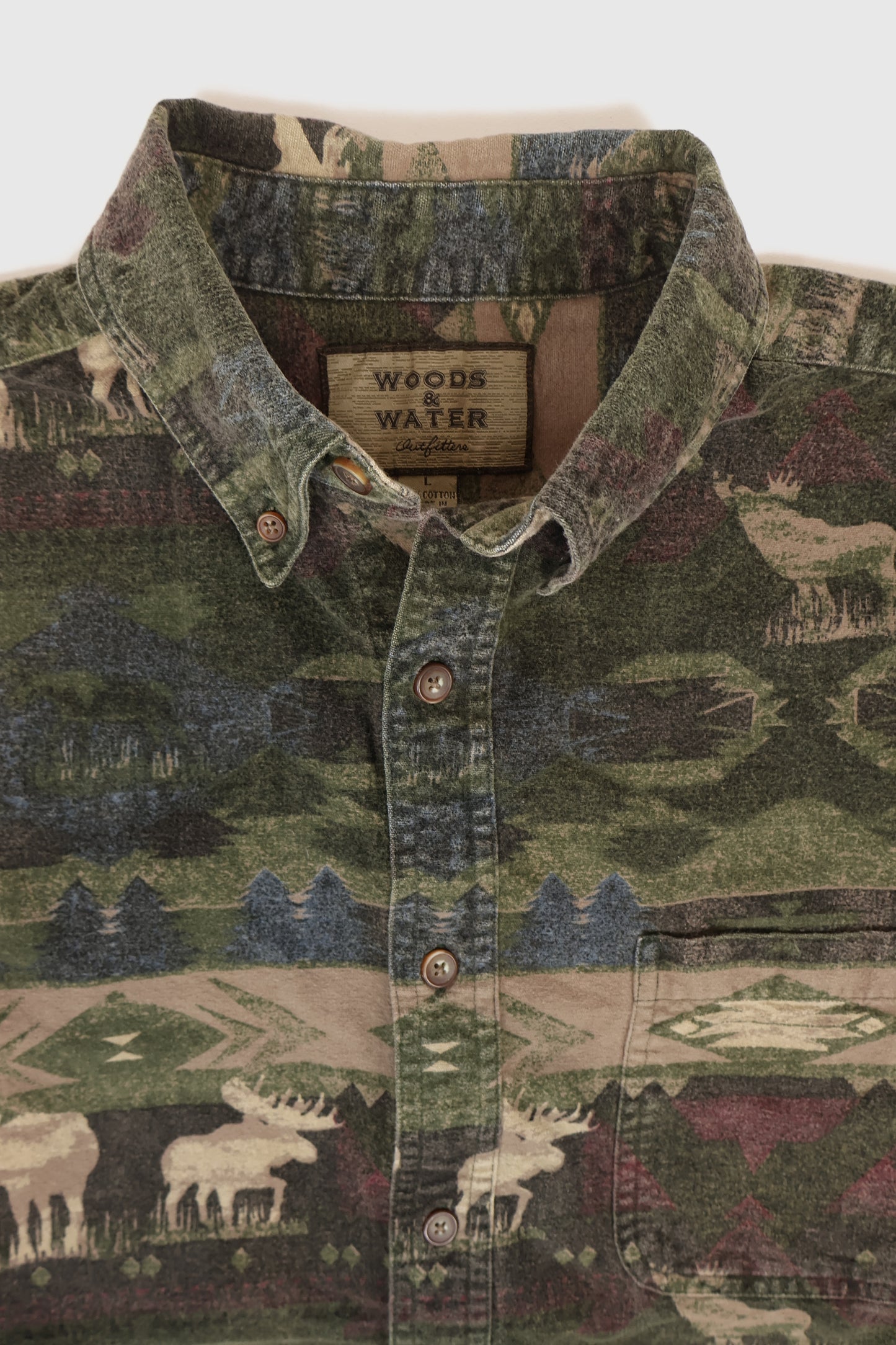 Vintage Moose Pattern Flannel Button-Down Shirt Image 2