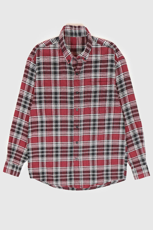 Vintage Red Plaid Flannel Button-Down Shirt