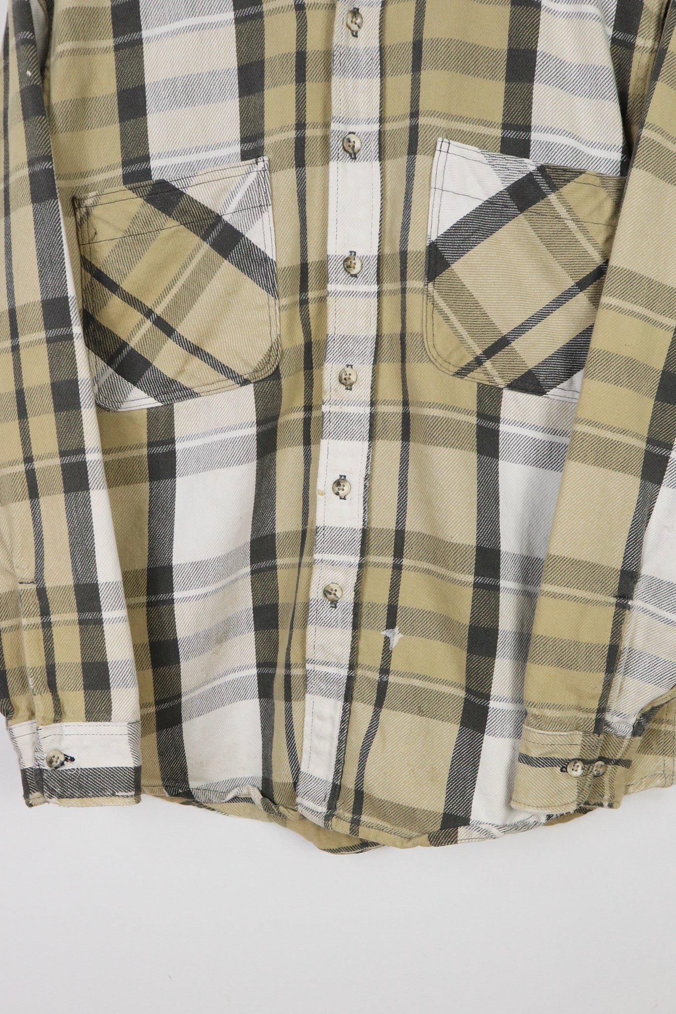 Vintage Distressed Plaid Button-Down Shirt