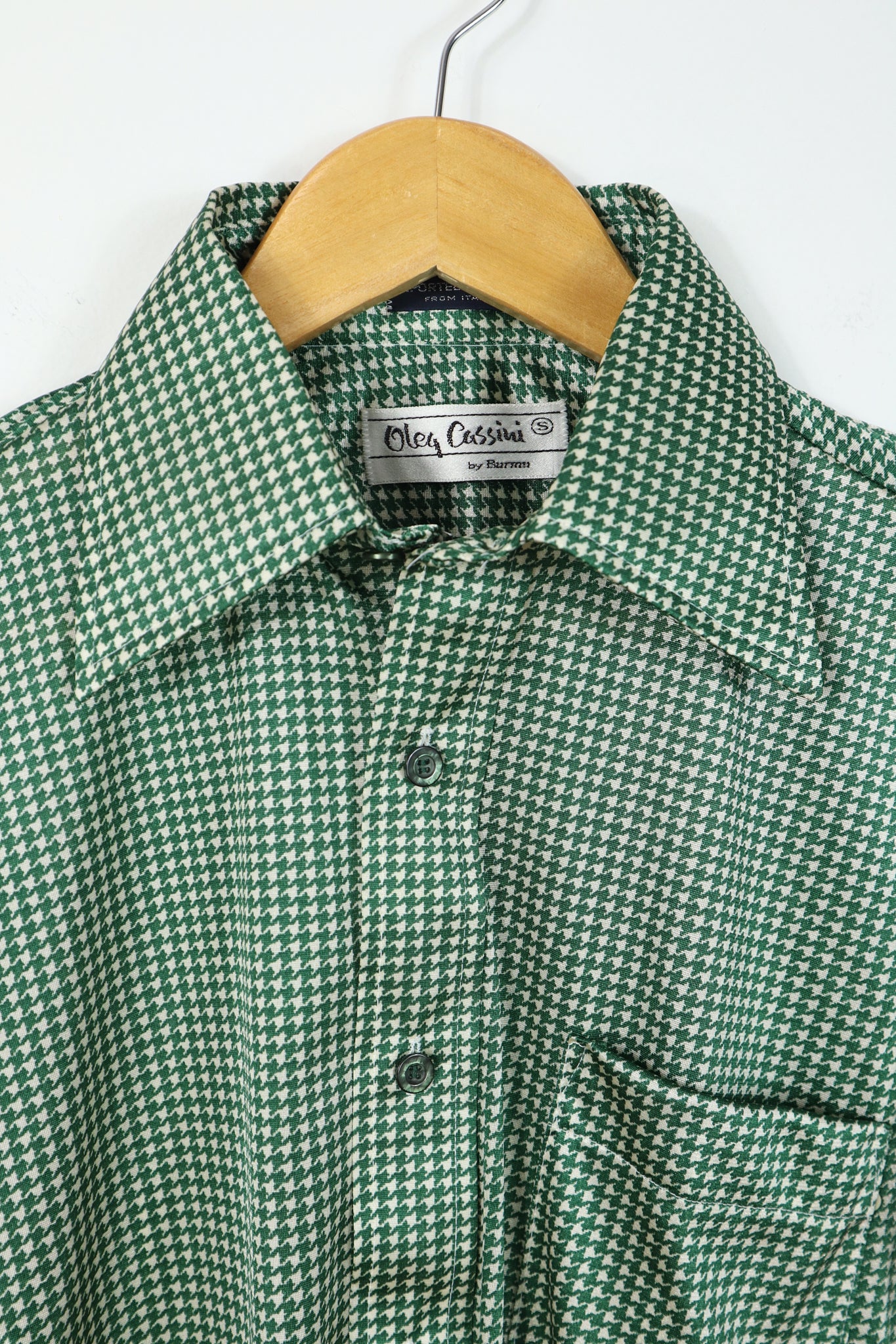Vintage Green Houndstooth Silky Button-Down