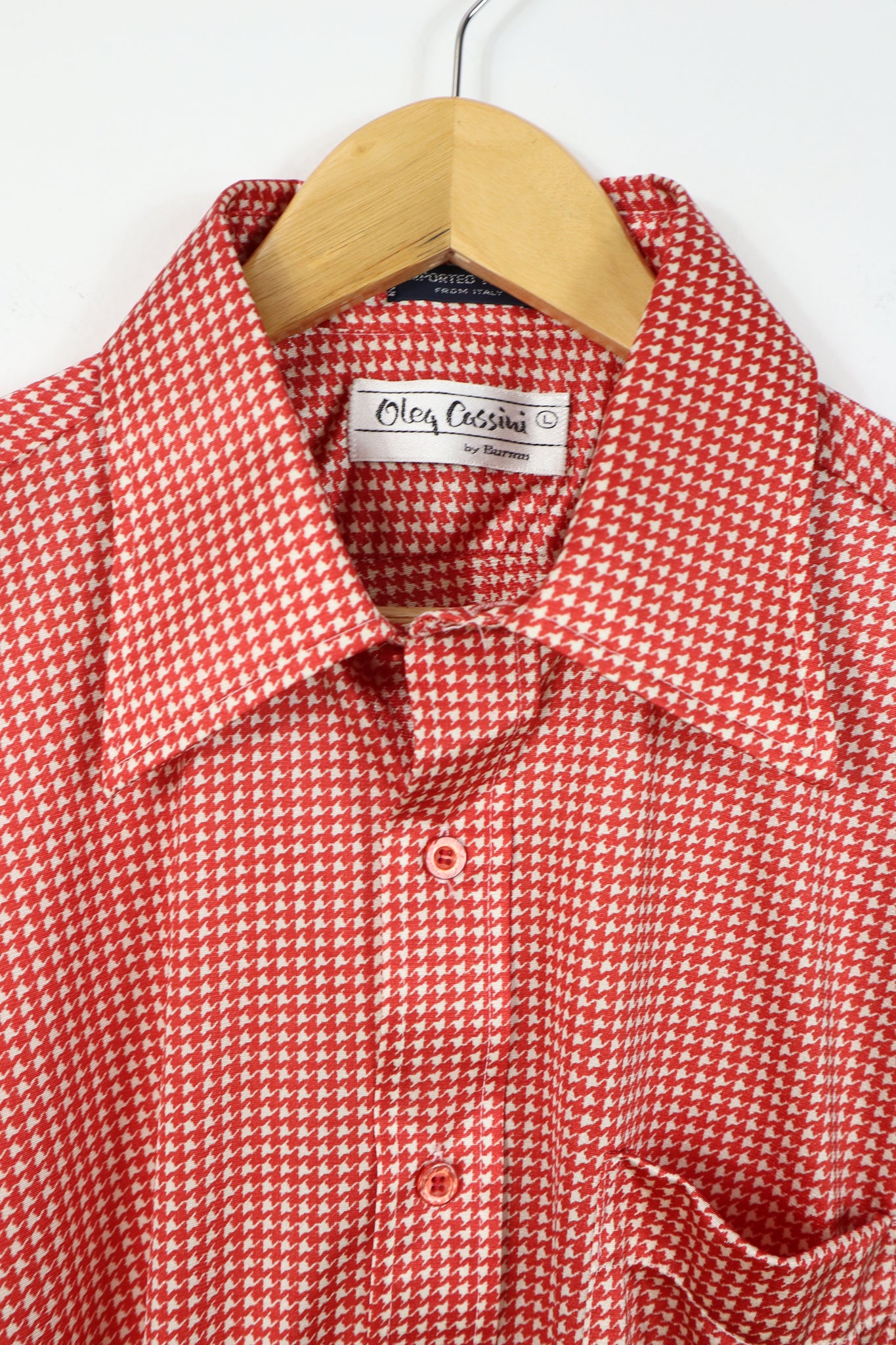 Vintage Red Houndstooth Silky Button-Down