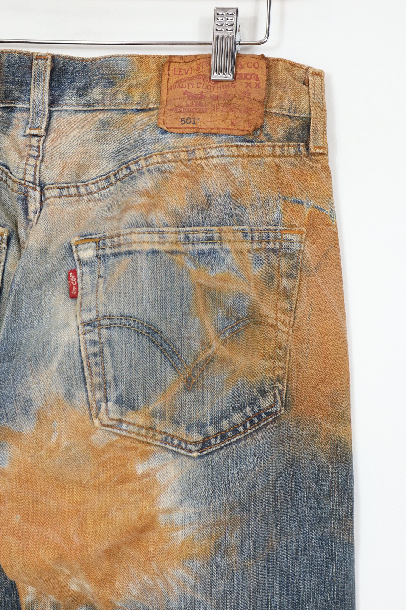 Vintage Reworked Rust Dyed 501 Levis Button Fly Jeans