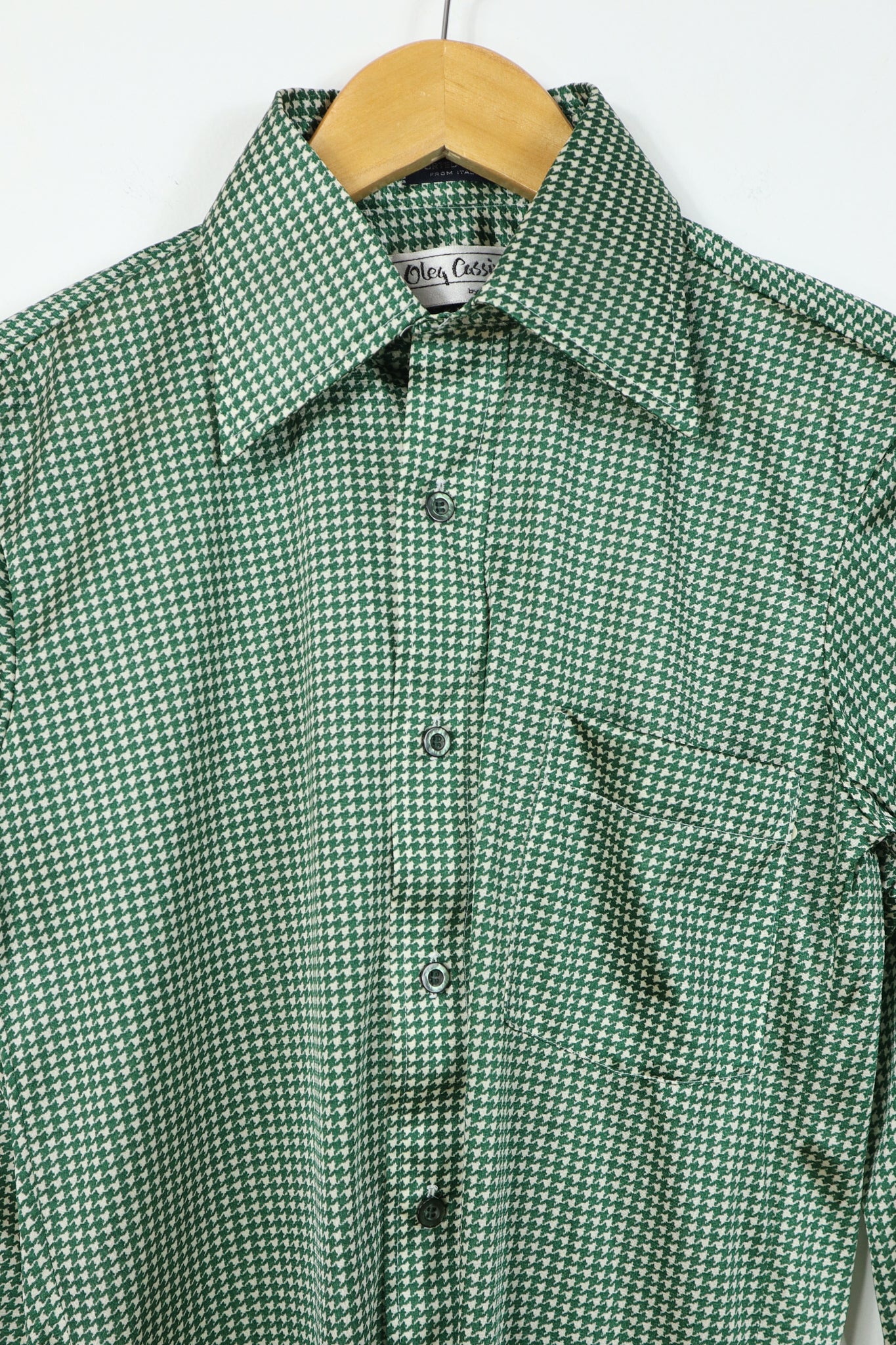 Vintage Green Houndstooth Silky Button-Down
