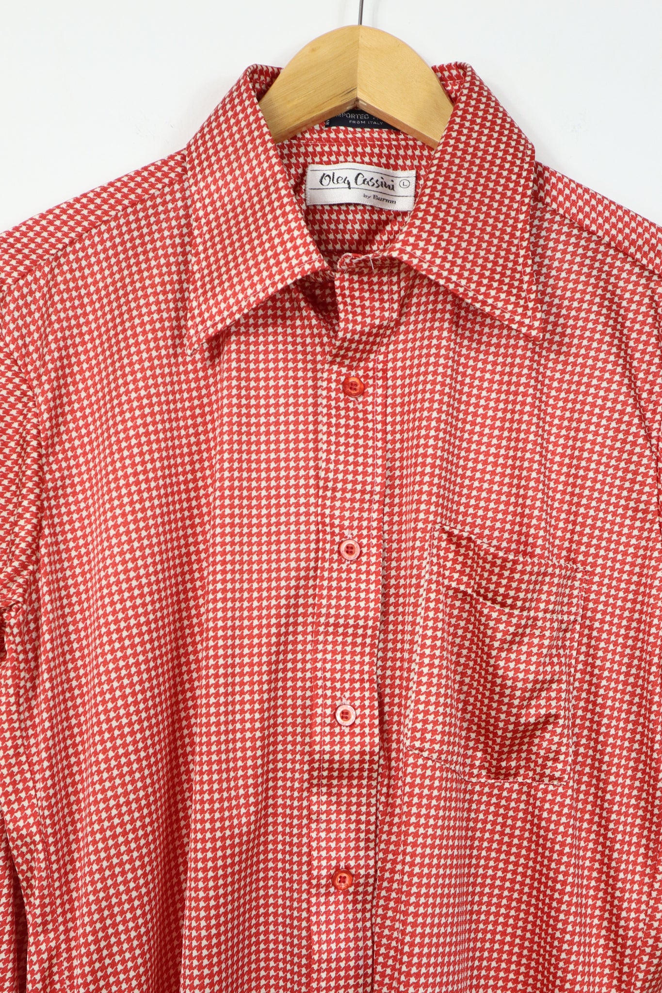 Vintage Red Houndstooth Silky Button-Down