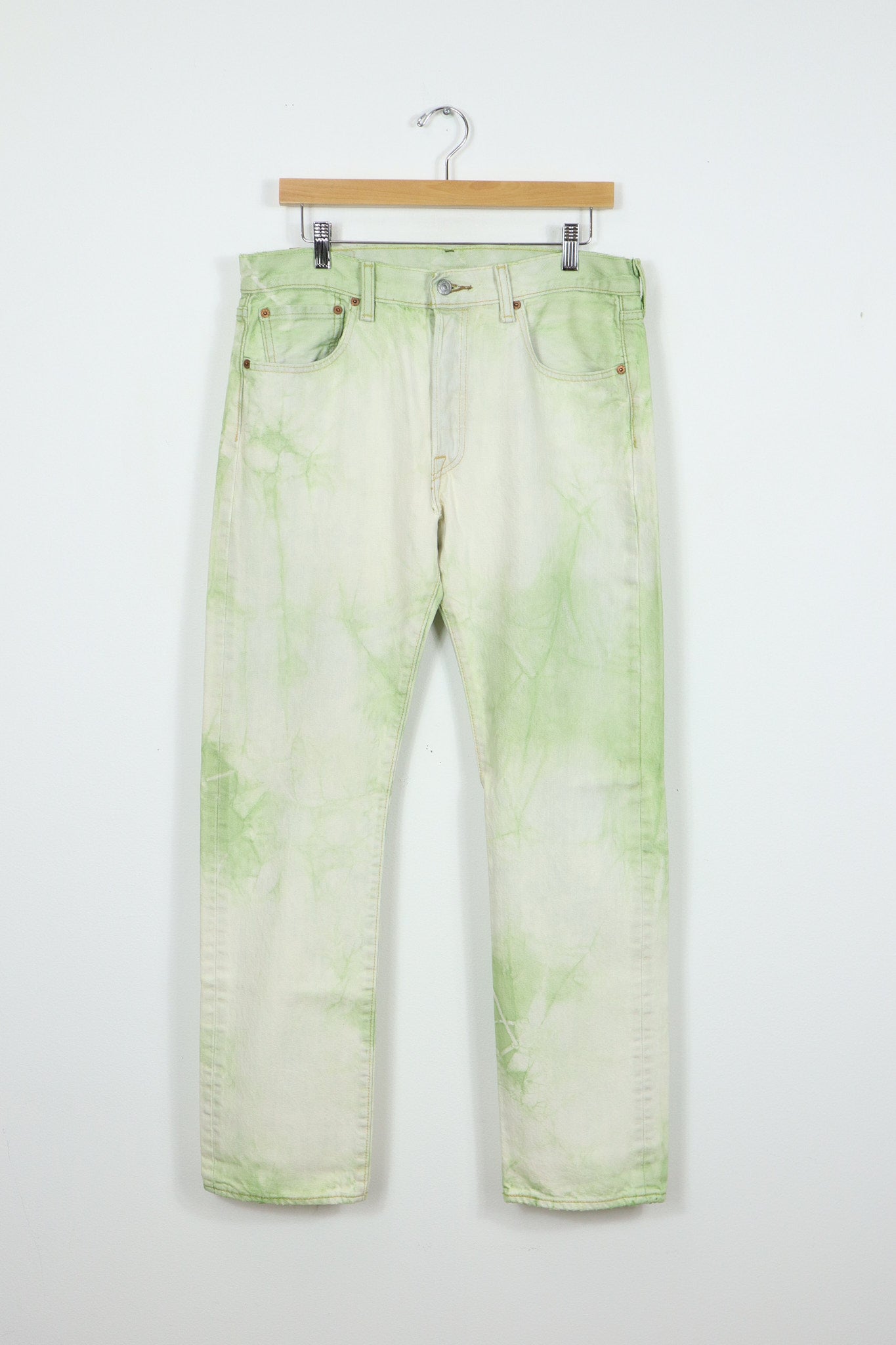 Reworked Green Dyed Levi's 501 Straight Fit Jeans