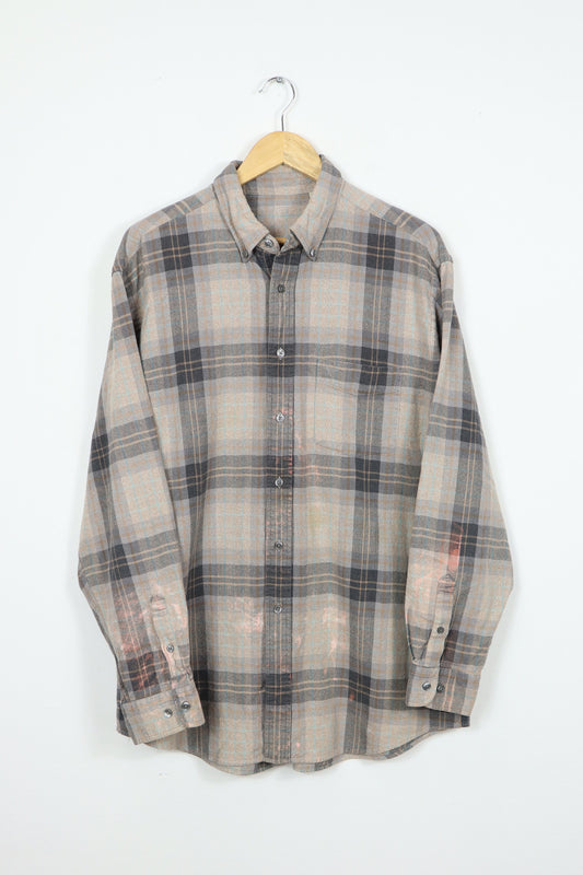 Vintage Grey Plaid Bleached Button-Down Shirt