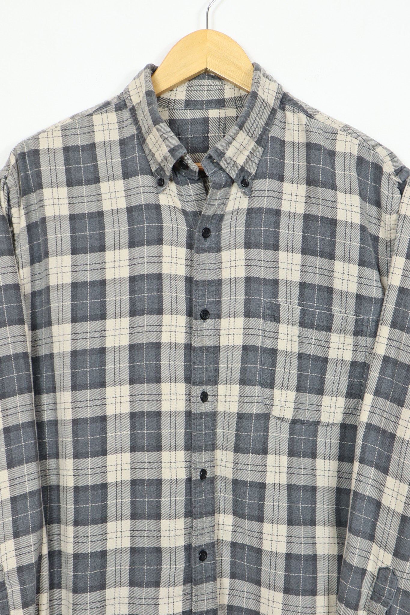 Vintage Grey Plaid Button-Down Shirt